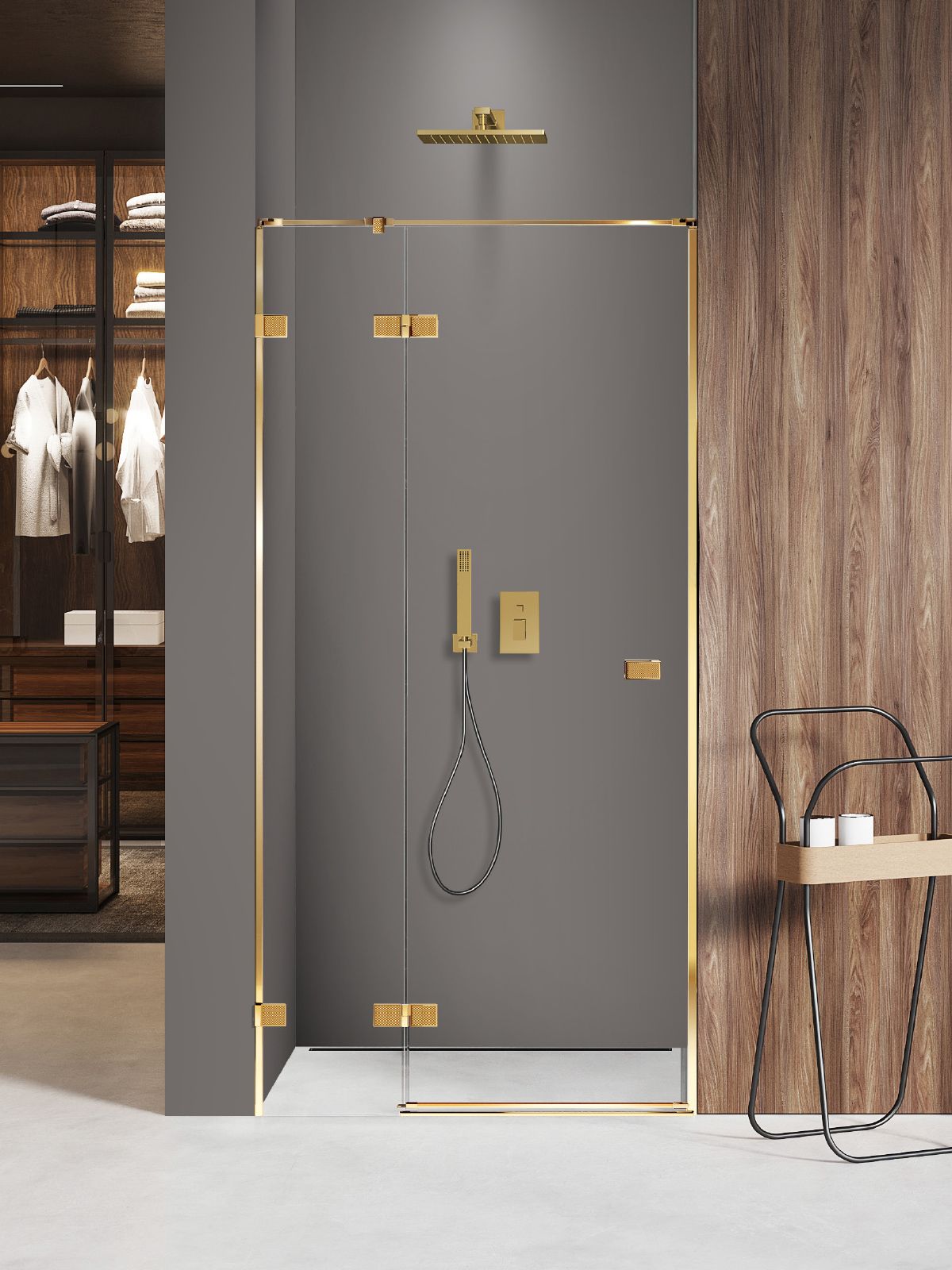 New Trendy Avexa Gold Shine XR porte de douche 80 cm à ouverture basculante doré brillant/verre transparent EXK-6736