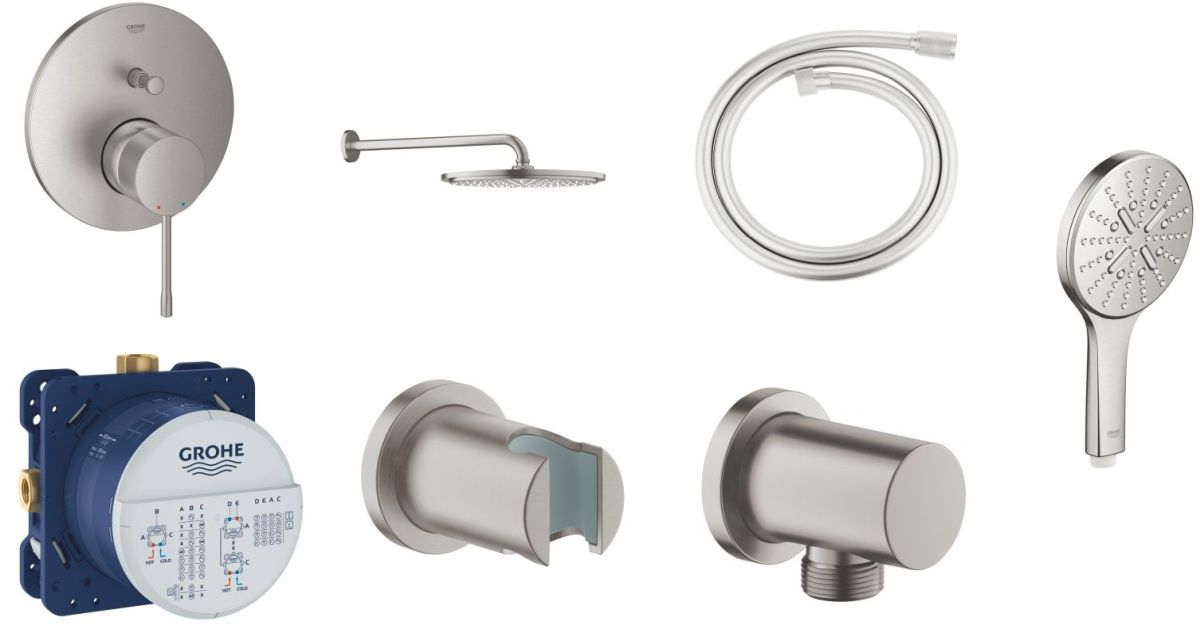 Set douche à effet de pluie Grohe Rainshower 26066DC0, mitigeur bain-douche Grohe Essence 24058DC1, 26574DC0, 27057DC0, 35600000, 27074DC0, 28362DC0