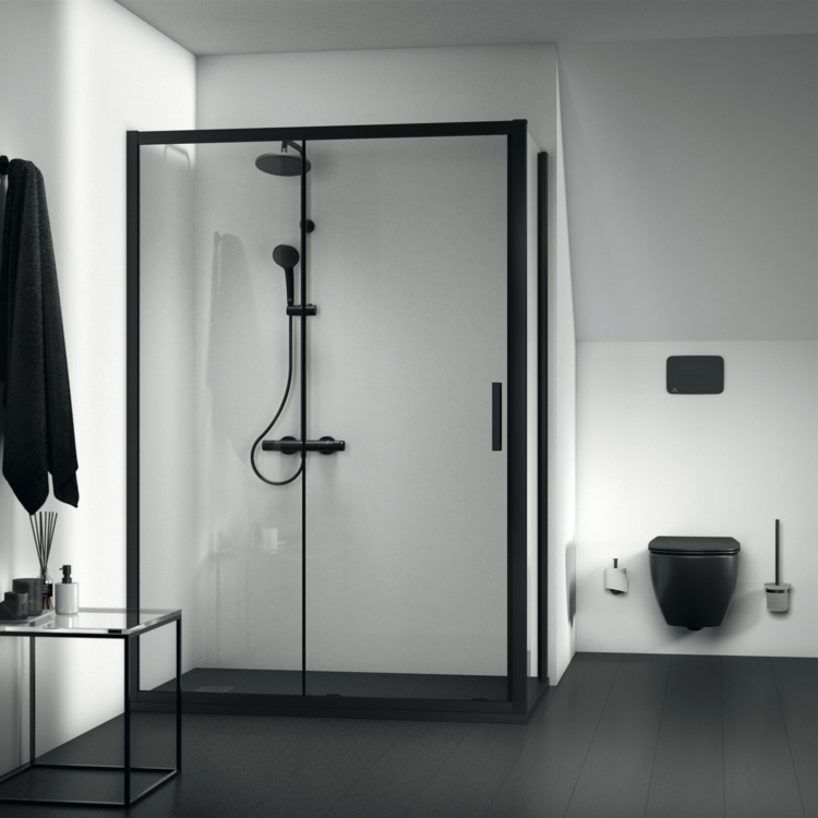 Ideal Standard Connect 2 porte de douche 140 cm coulissant noir mat/verre transparent K9278V3