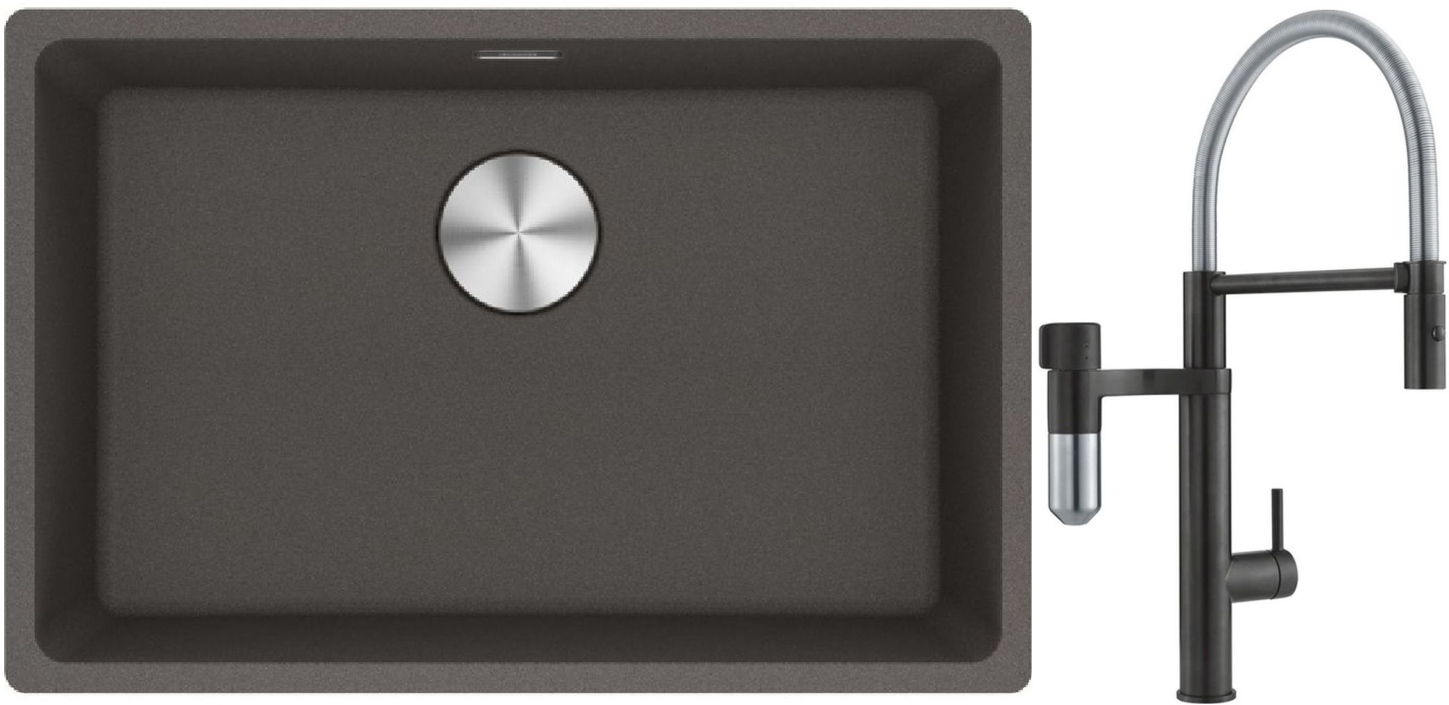 Set mitigeur de cuisine Franke Vital Semi-Pro 120.0621.313, évier en granit Franke Maris 125.0716.376