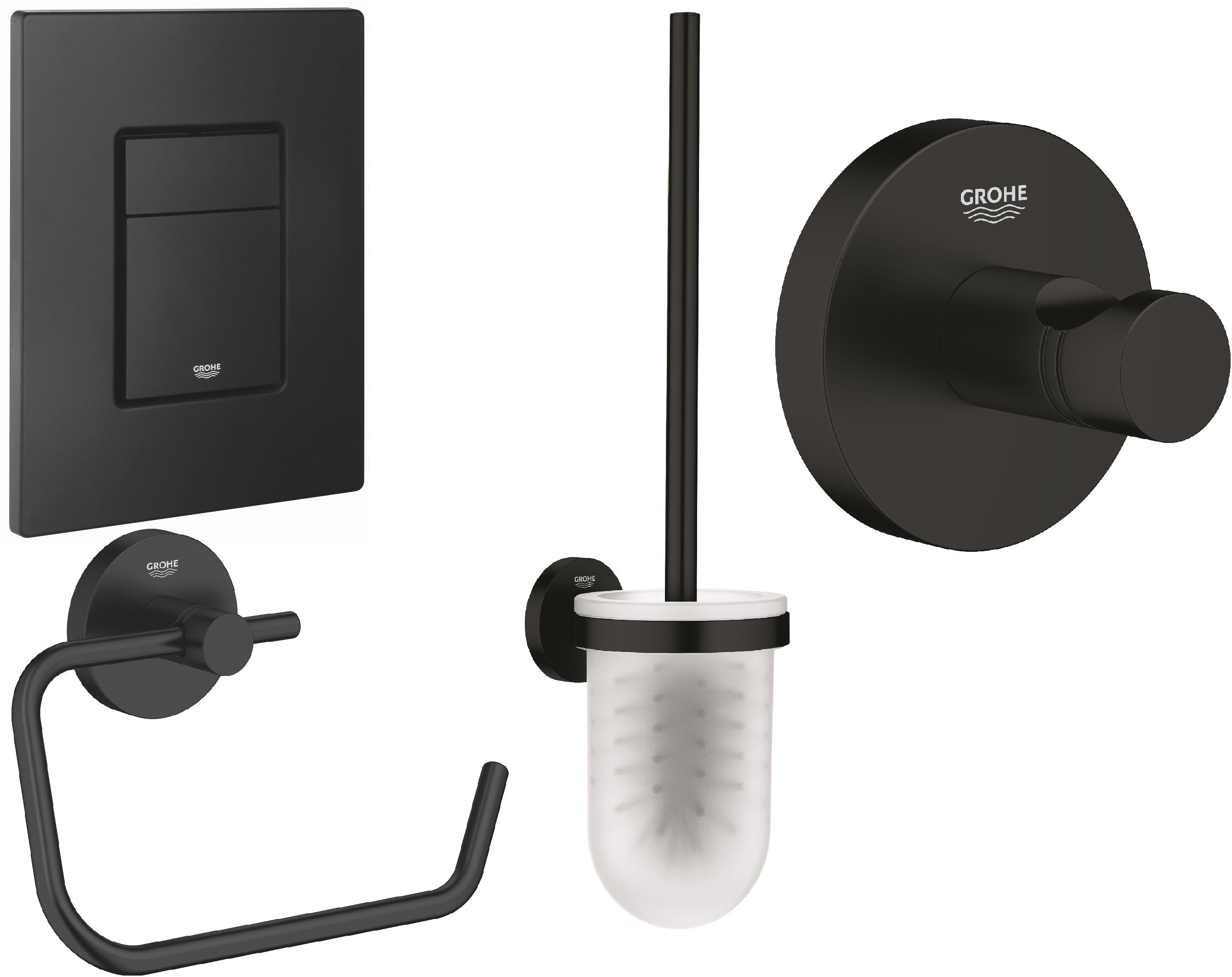 Set bouton de chasse d'eau Grohe Even 38966KF0, brosse WC Grohe Start 411852430, 412002430, 411732430