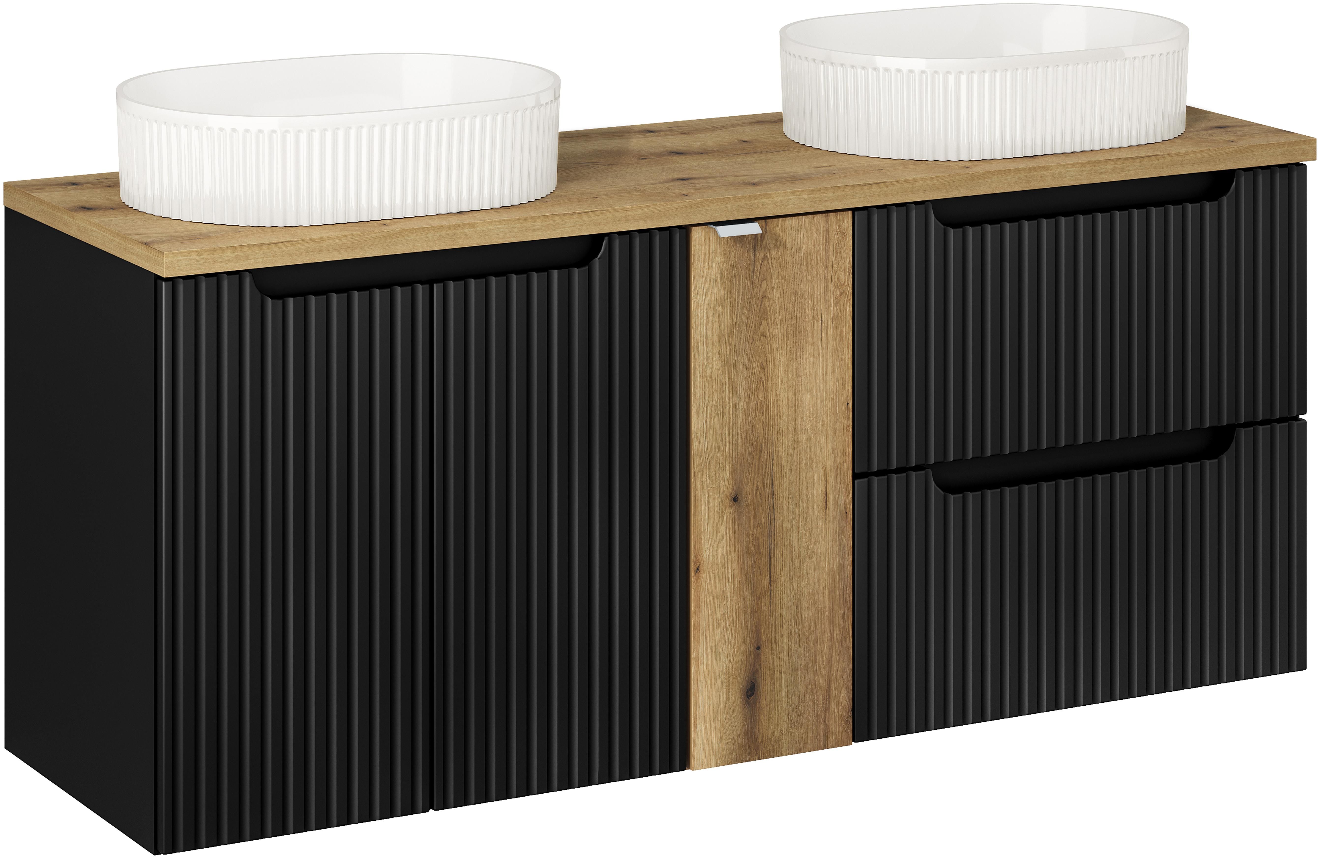 Zestaw 2 x Comad Nova Black szafka 60x39x57 cm podumywalkowa wisząca czarna z blatem, umywalką i szafką boczną SET-NOB B OAK 140CM UN BEYOND 5 WH
