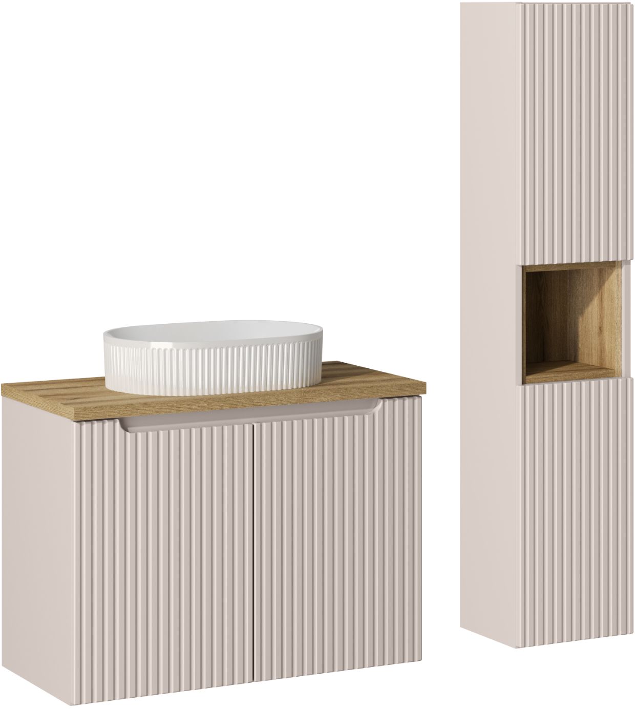 Zestaw Comad Nova Cashmere szafka 80x39x57 cm podumywalkowa wisząca kaszmir z blatem, umywalką, szafką boczną i regałem SET-NOC B OAK 80CM D UN BEYOND 5 WH HC