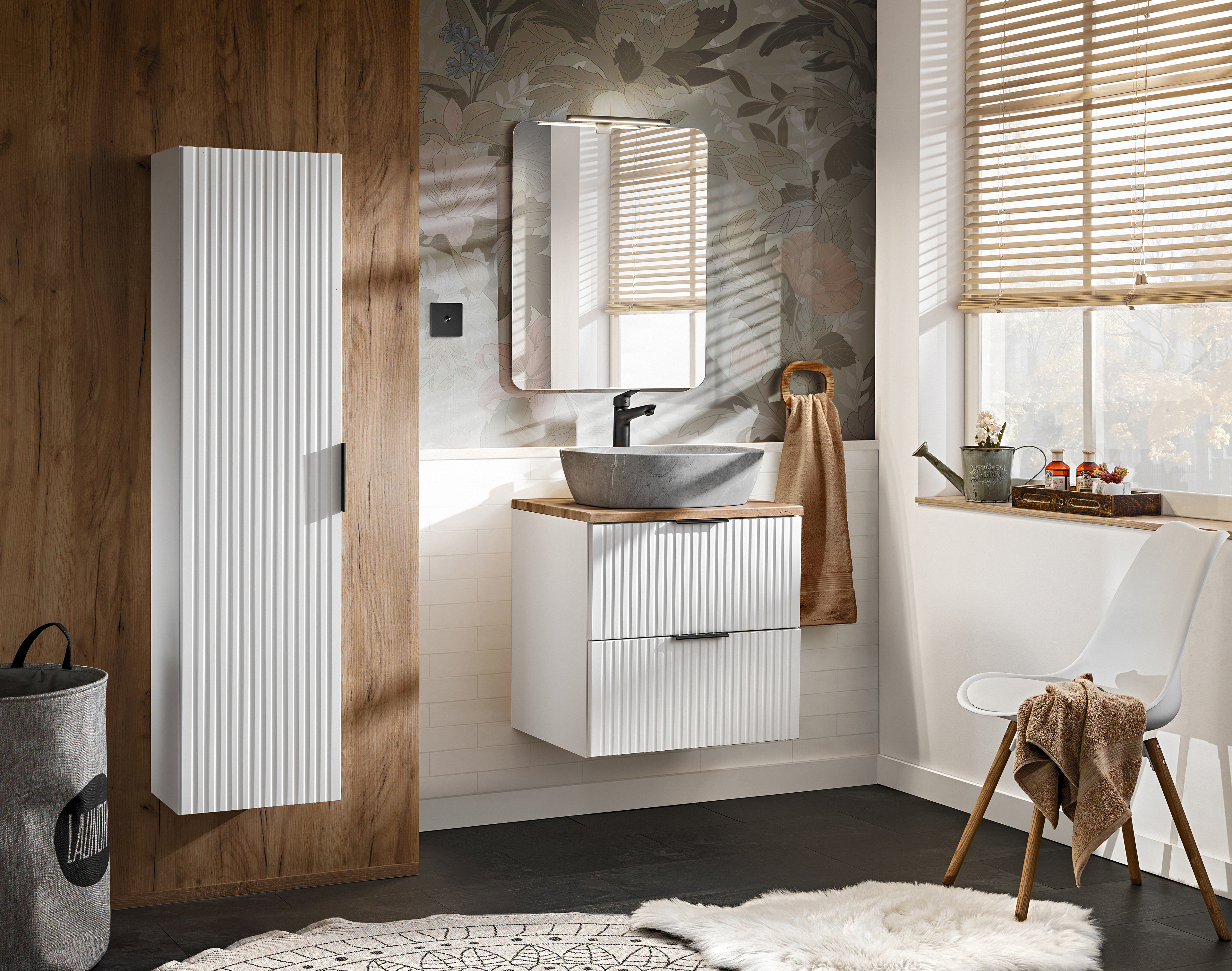 Zestaw Comad Adel White szafka 60x46 cm podumywalkowa wisząca biała z blatem, umywalką, szafką boczną i lustrem SET -ADW B 60 CM UN ANNA MH1