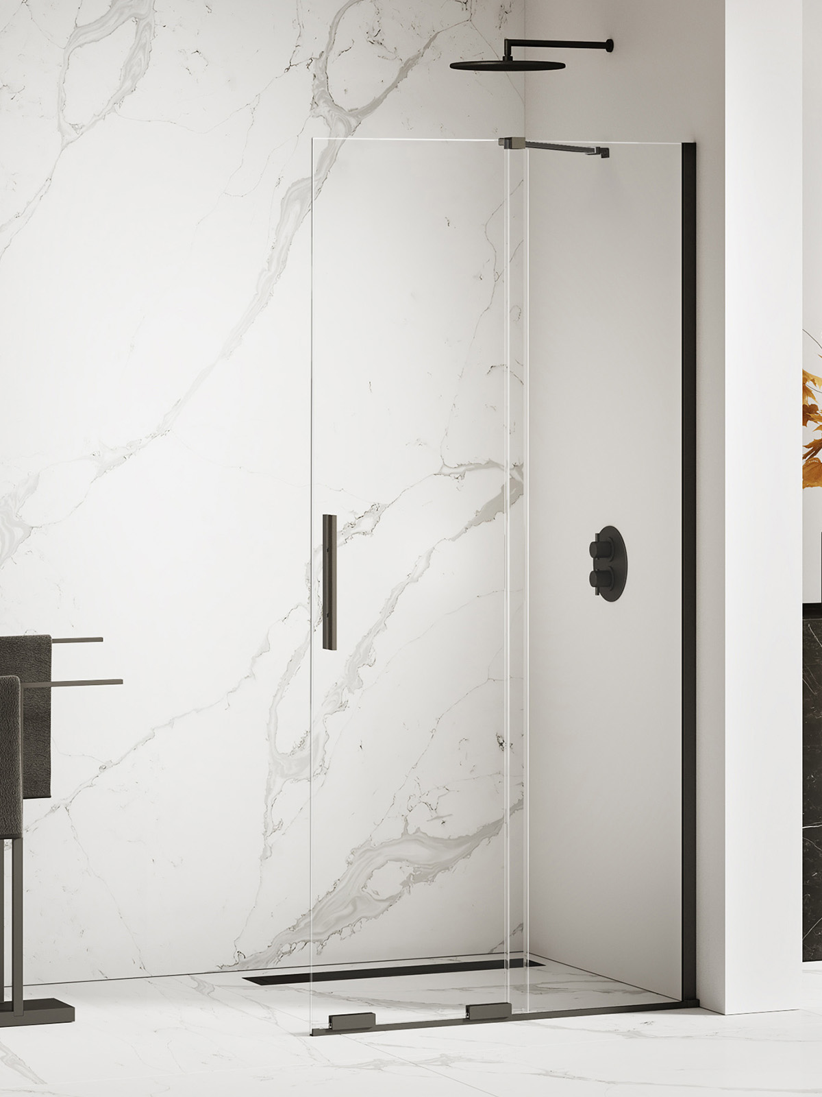 New Trendy Smart Black paroi de douche walk-in 90 cm noir mat/verre transparent EXK-4190-WU