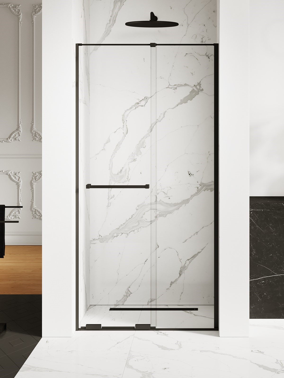 New Trendy Smart Black porte de douche 160 cm coulissant noir mat/verre transparent EXK-6636