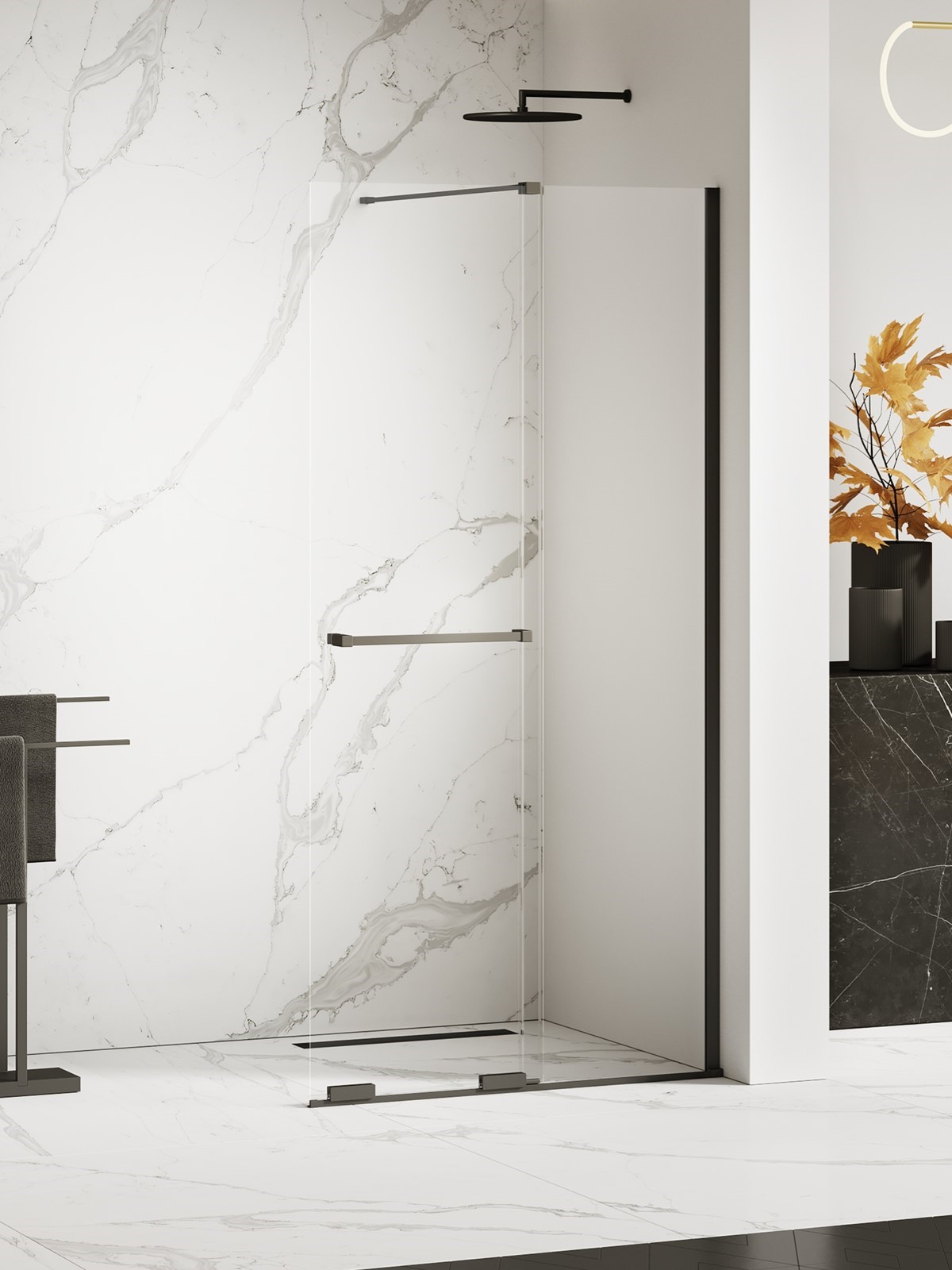 New Trendy Smart Black paroi de douche walk-in 80 cm noir mat/verre transparent EXK-6674