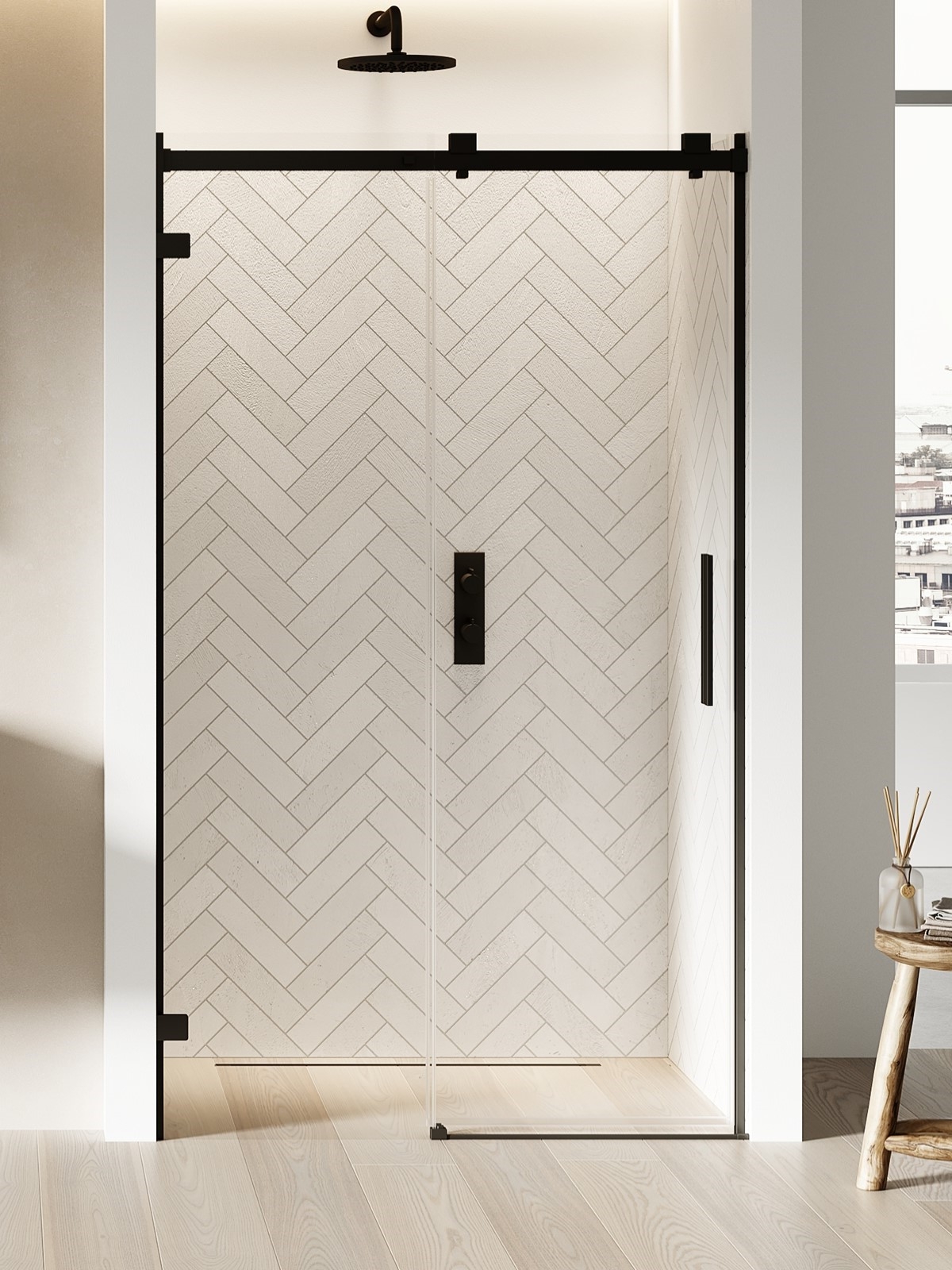 New Trendy Softi X Black porte de douche 100 cm coulissant noir mat/verre transparent EXK-5351
