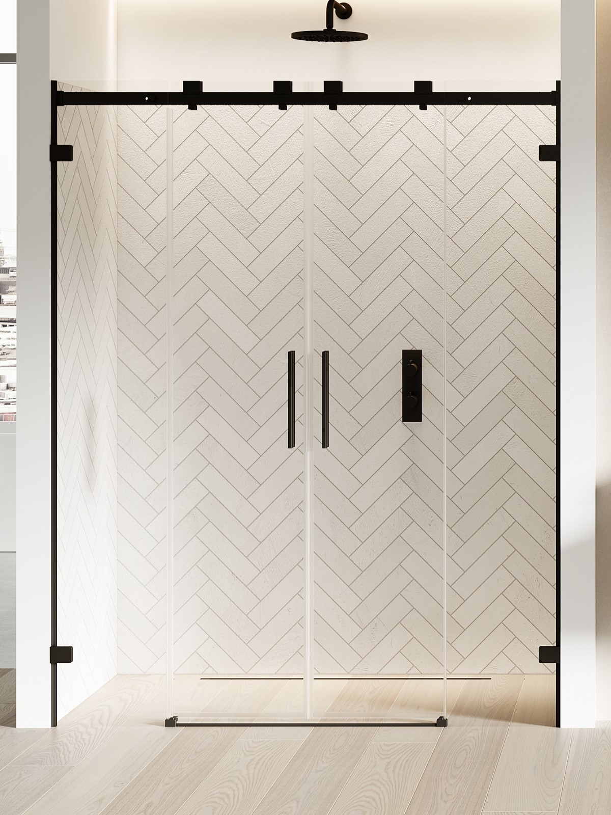 New Trendy Softi X Black porte de douche 160 cm coulissant noir mat/verre transparent EXK-5372