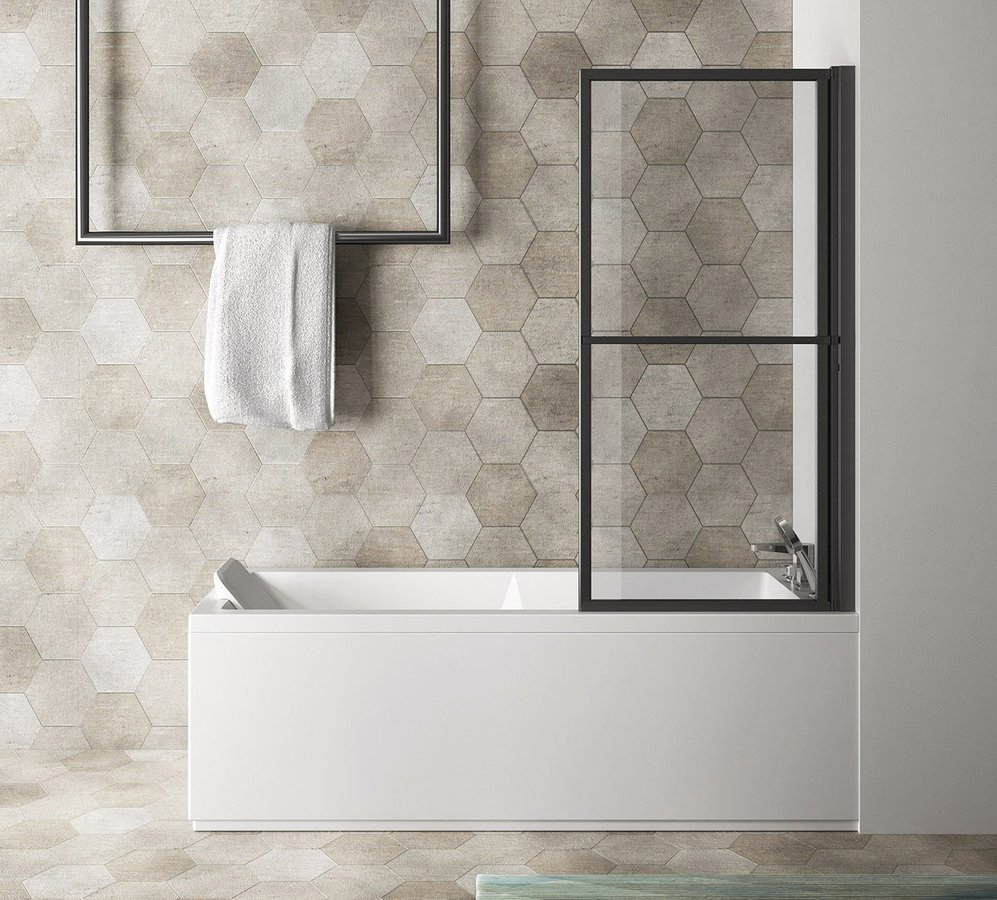 Polysan Olbia paroi de baignoire 71 cm monobloc noir mat/verre transparent 30336B