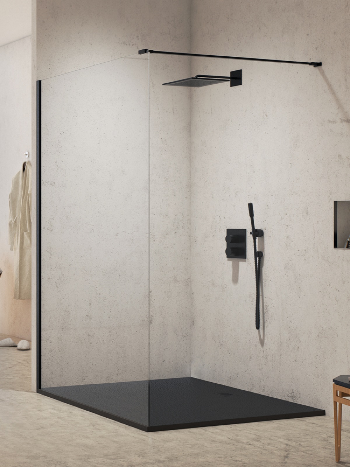 New Trendy New Modus Black paroi de douche walk-in 70 cm noir mat/verre transparent EXK-5535