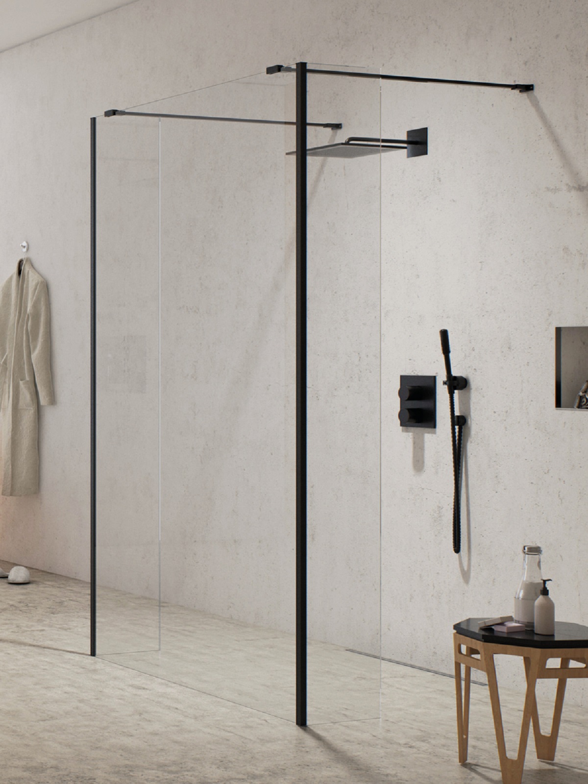 New Trendy New Modus Black paroi de douche walk-in 100 cm noir mat/verre transparent EXK-5606