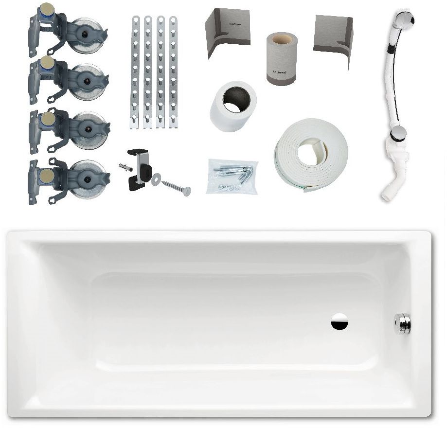 Set baignoire rectangulaire Kaldewei Puro 256200010001, siphon avec trop-plein Kaldewei Bis 687676500000