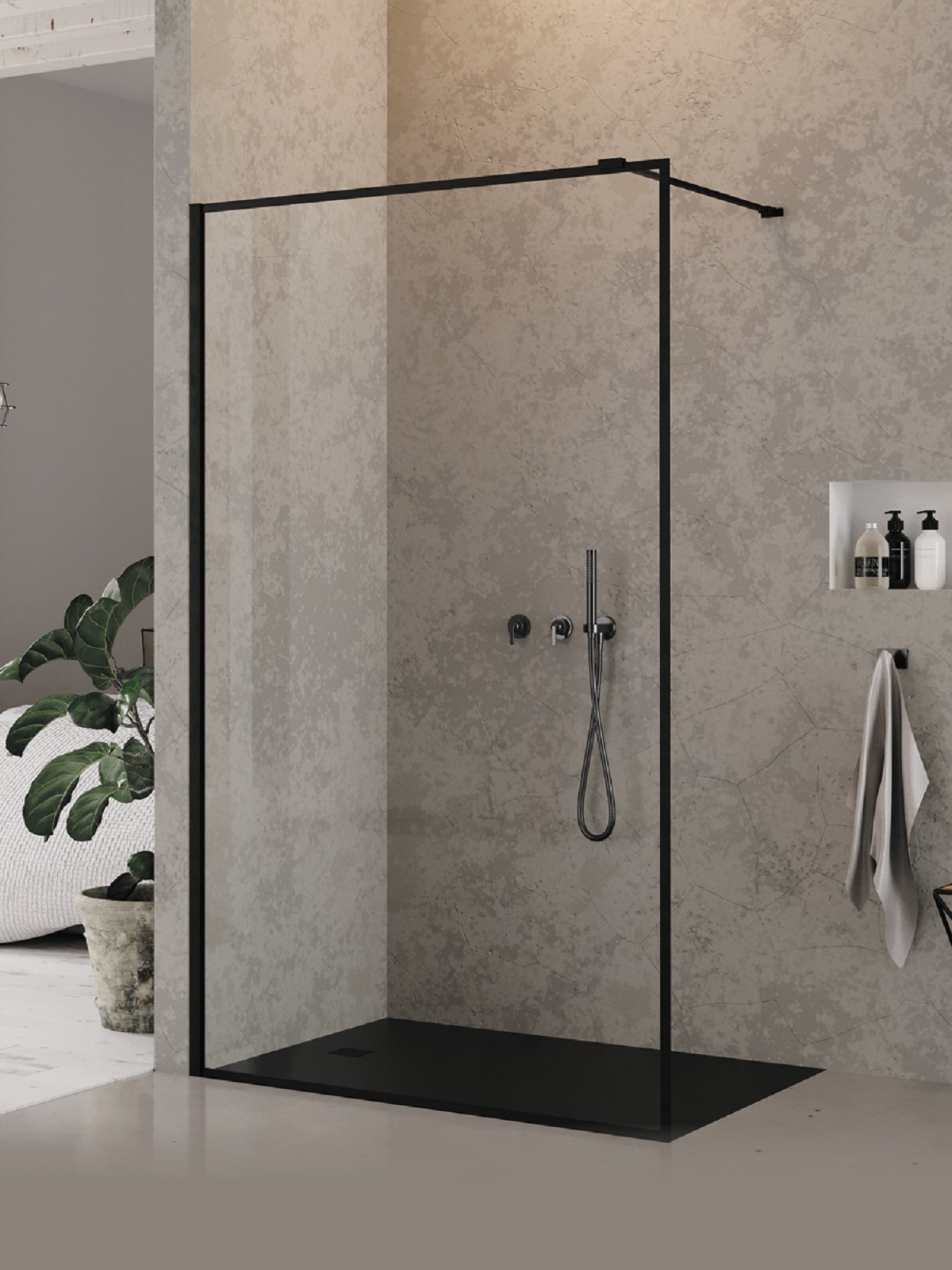 New Trendy New Modus Black paroi de douche walk-in 70 cm noir mat/verre transparent EXK-5555