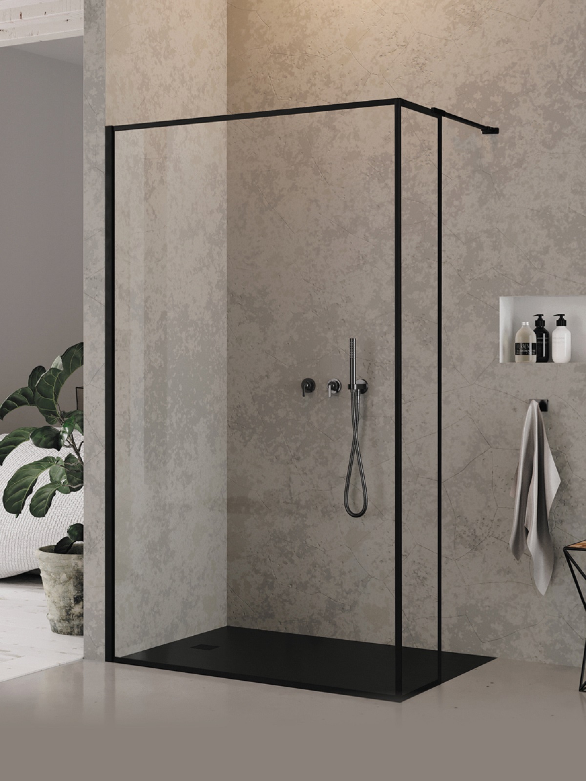 New Trendy New Modus Black paroi de douche walk-in 100 cm noir mat/verre transparent EXK-5583
