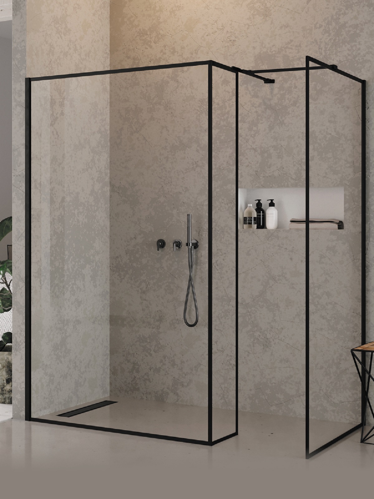 New Trendy New Modus Black paroi de douche walk-in 100 cm noir mat/verre transparent EXK-5625