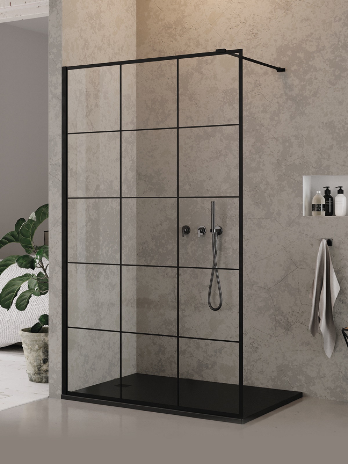 New Trendy New Modus Black paroi de douche walk-in 100 cm noir mat/verre à motif EXK-5548
