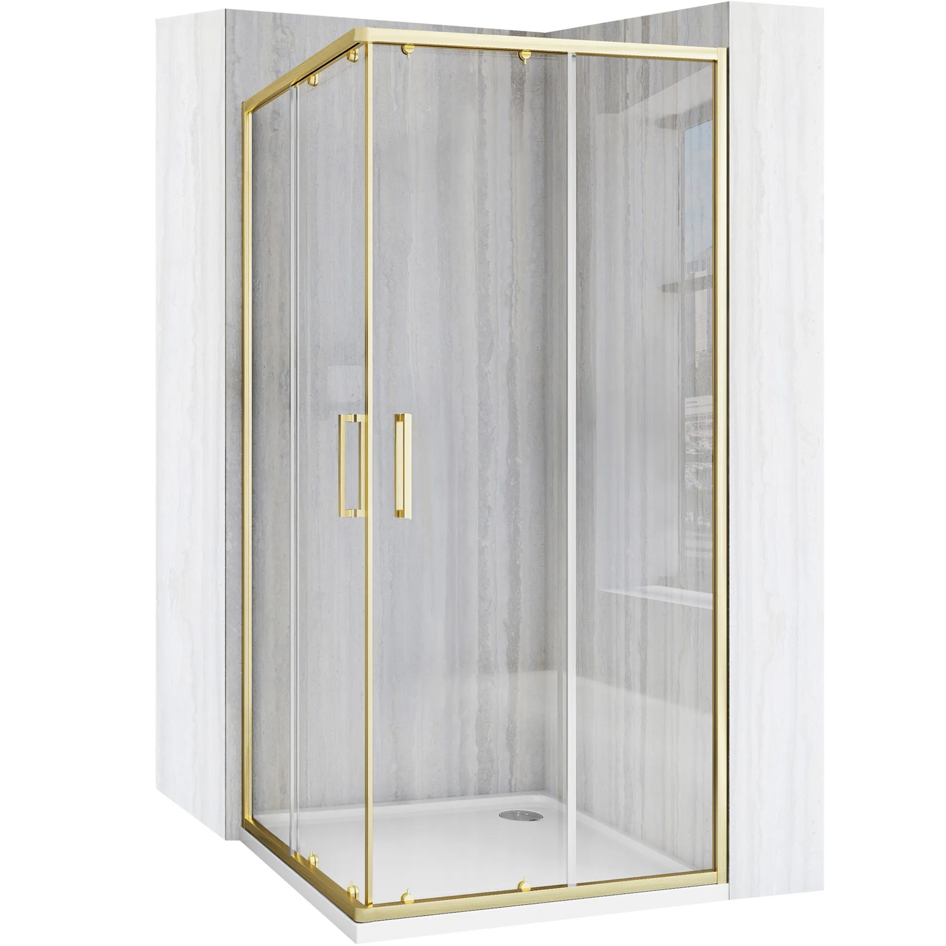 Rea City cabine de douche 77.5x77.5 cm carrée doré brossé/verre transparent REA-K6444
