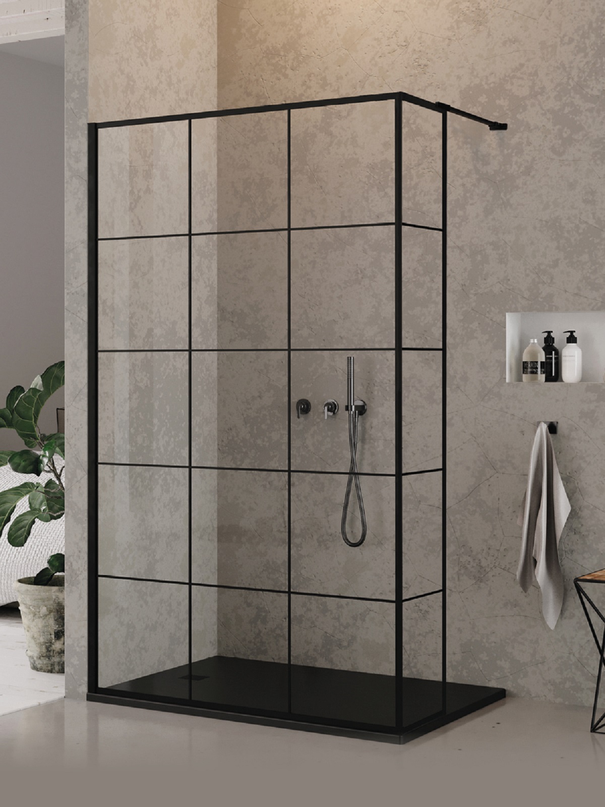 New Trendy New Modus Black paroi de douche walk-in 90 cm noir mat/verre transparent EXK-5574