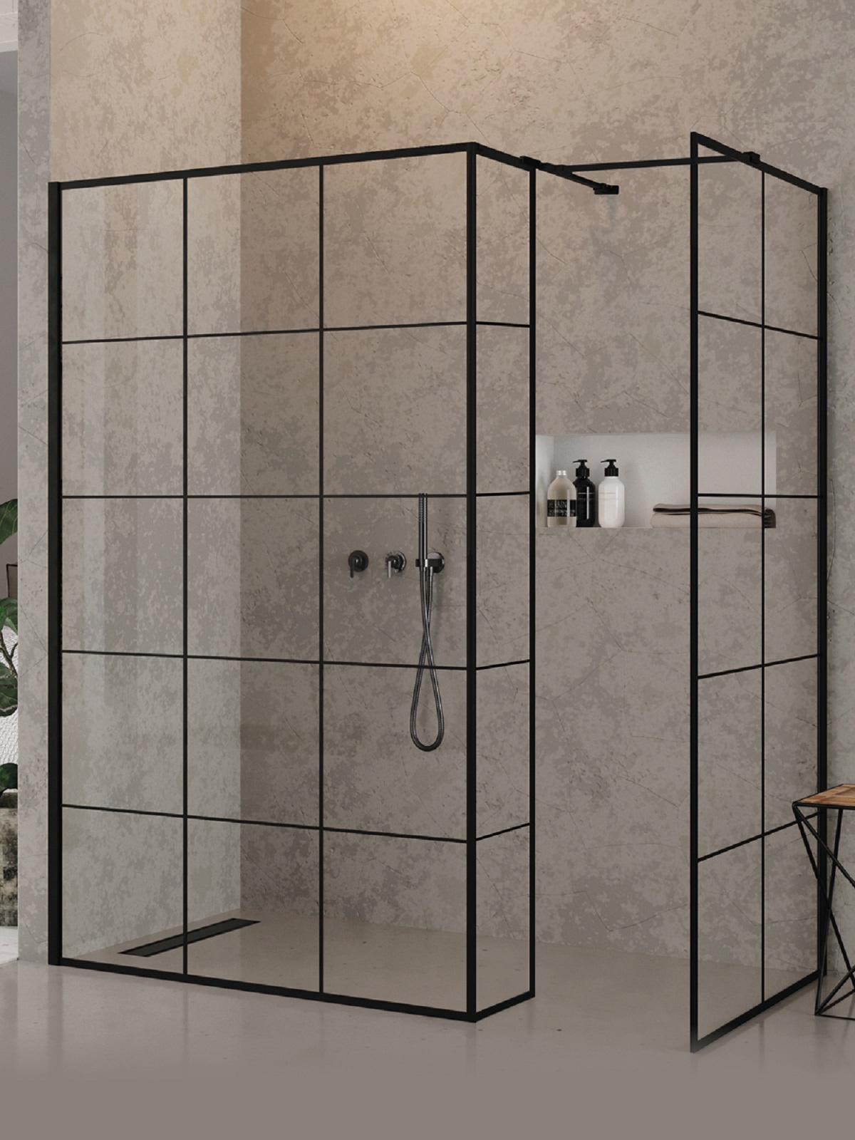 New Trendy New Modus Black paroi de douche walk-in 80 cm noir mat/verre à motif EXK-5617