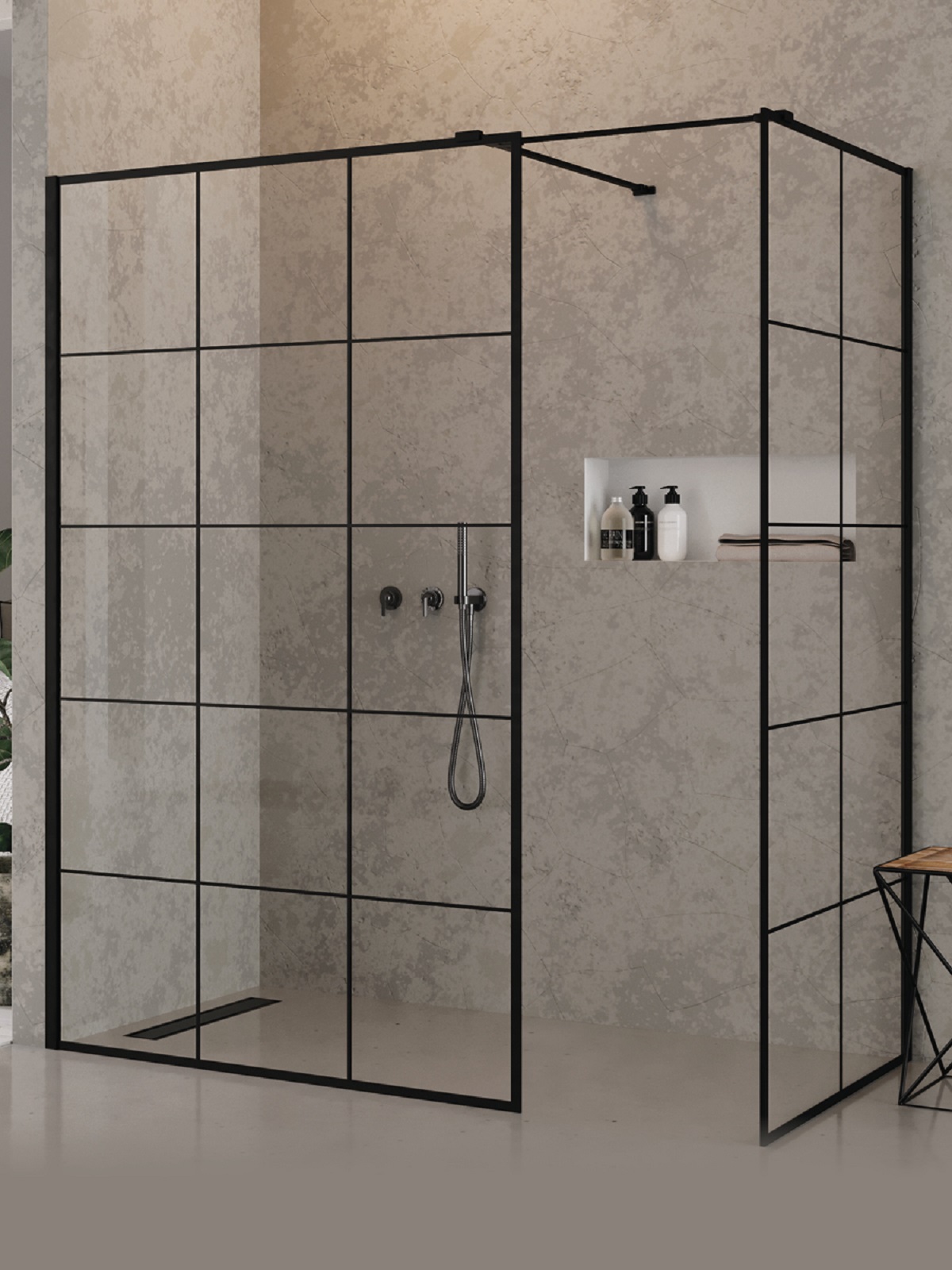 New Trendy New Modus Black kabina prysznicowa walk-in 130x100 cm prostokątna czarny mat/szkło ze wzorem EXK-5645