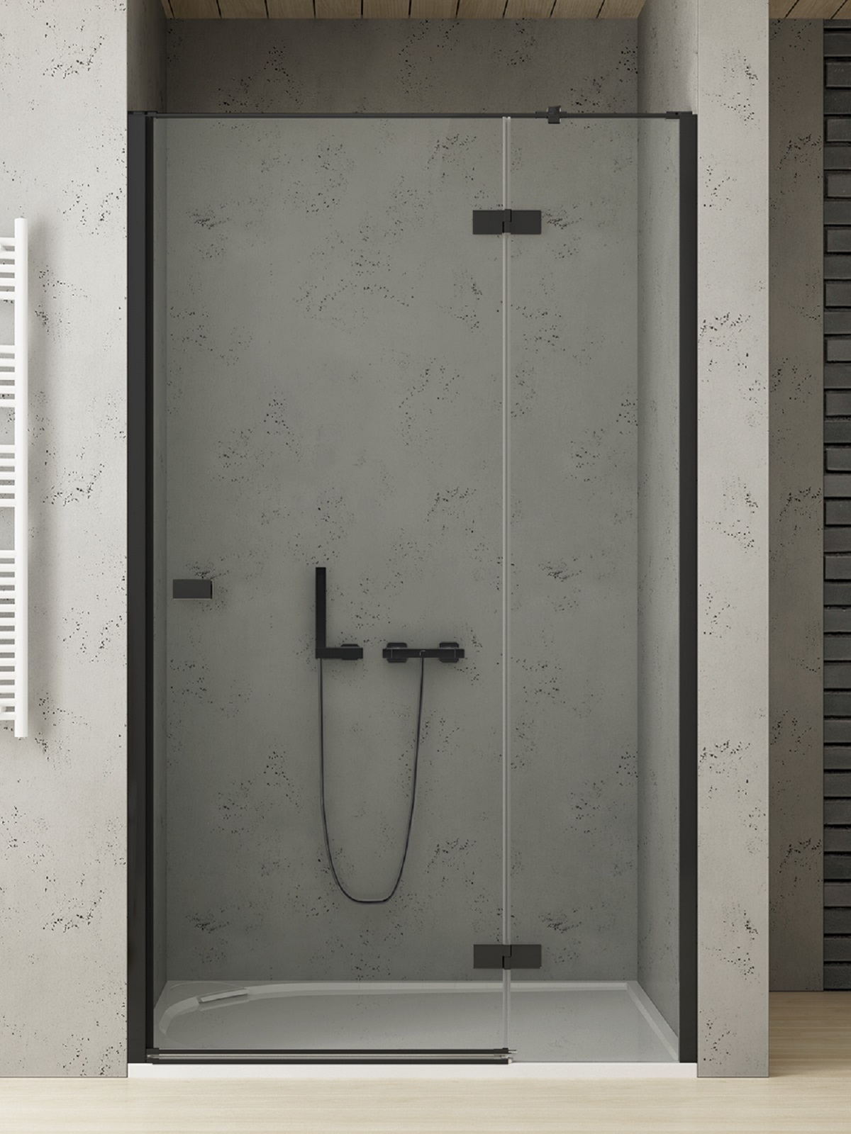 New Trendy Reflexa Black porte de douche 120 cm à ouverture basculante noir mat/verre transparent EXK-4907