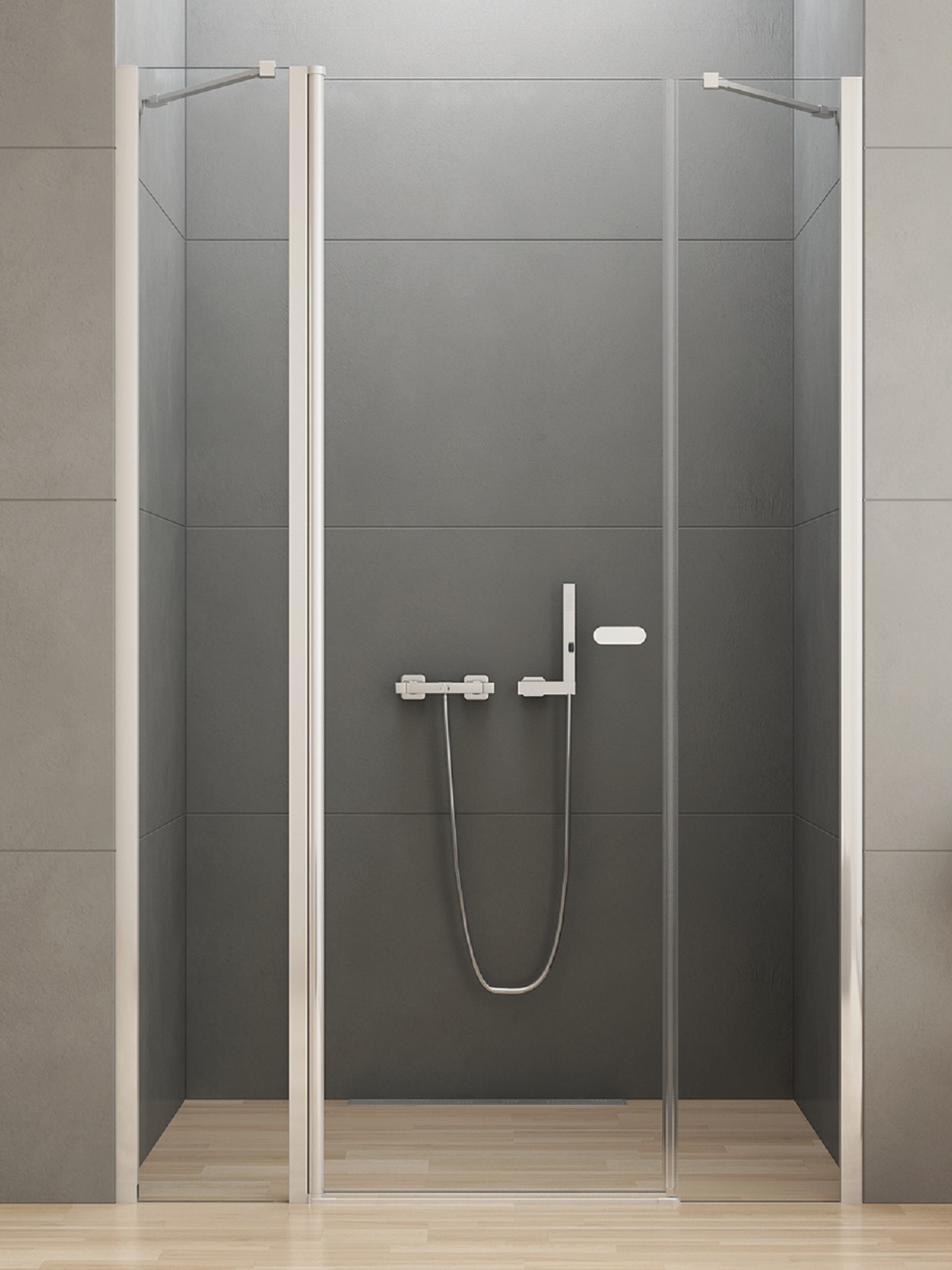 New Trendy New Soleo porte de douche 140 cm à ouverture basculante chrome brillant/verre transparent D-0174A