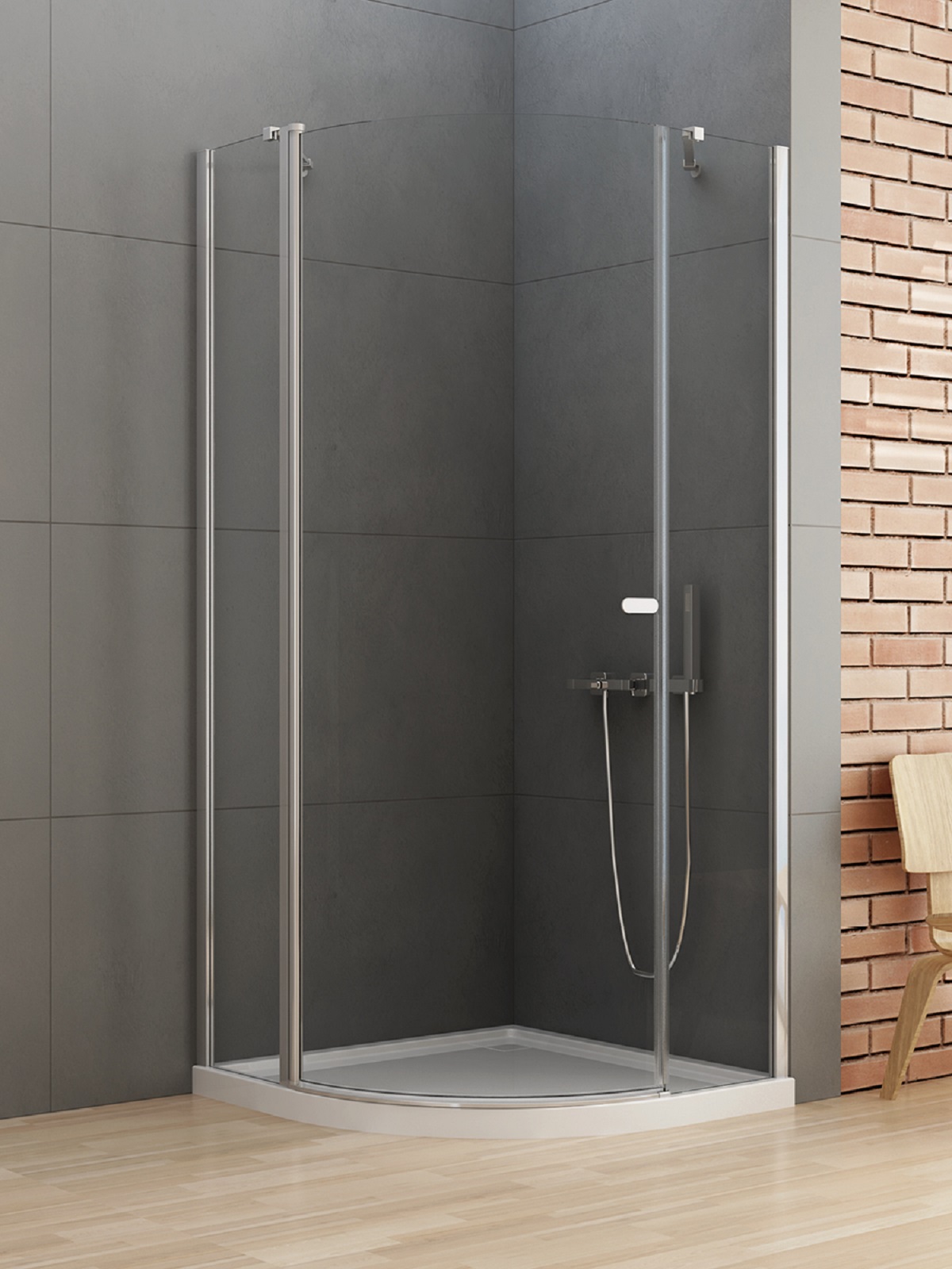 New Trendy New Soleo cabine de douche 100x100 cm semi-circulaire chrome brillant/verre transparent K-0417
