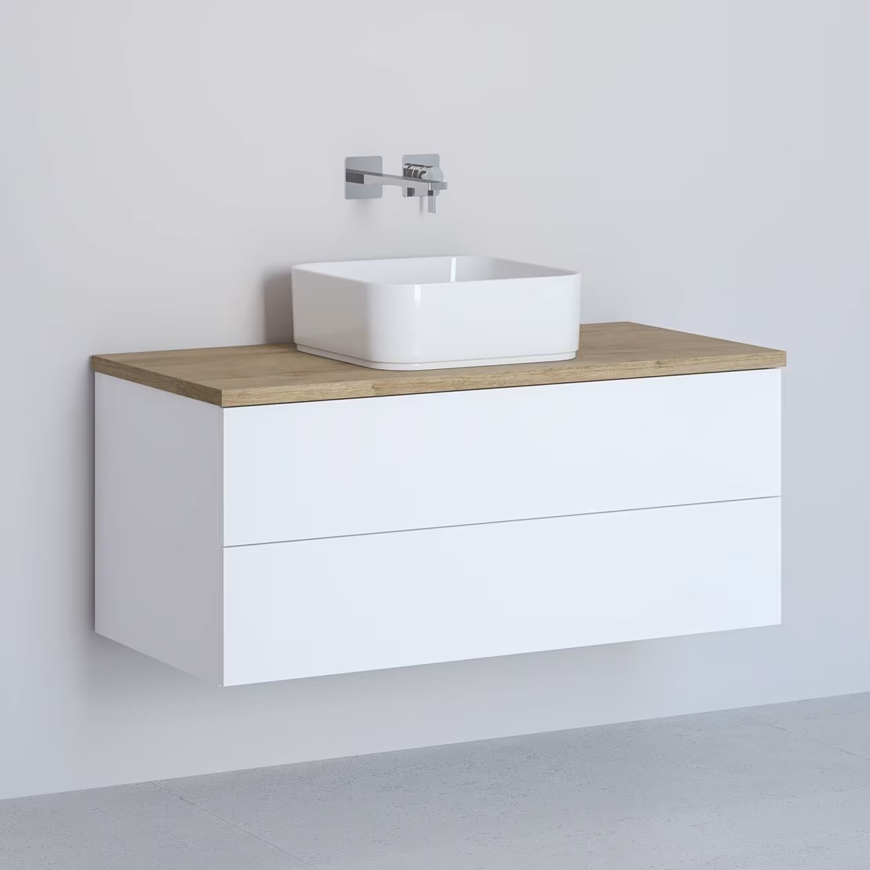 Kronenbach Cube meuble avec plan de travail 101x48.7x44.5 cm sous-lavabo suspendu blanc-chêne KBWTKOWTL1012WHGH