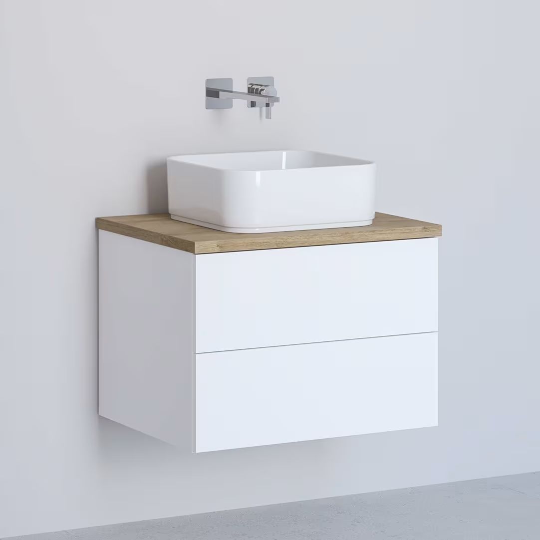 Kronenbach Cube meuble avec plan de travail 61x48.7x44.5 cm sous-lavabo suspendu blanc-chêne KBWTKOWTL612WHGH