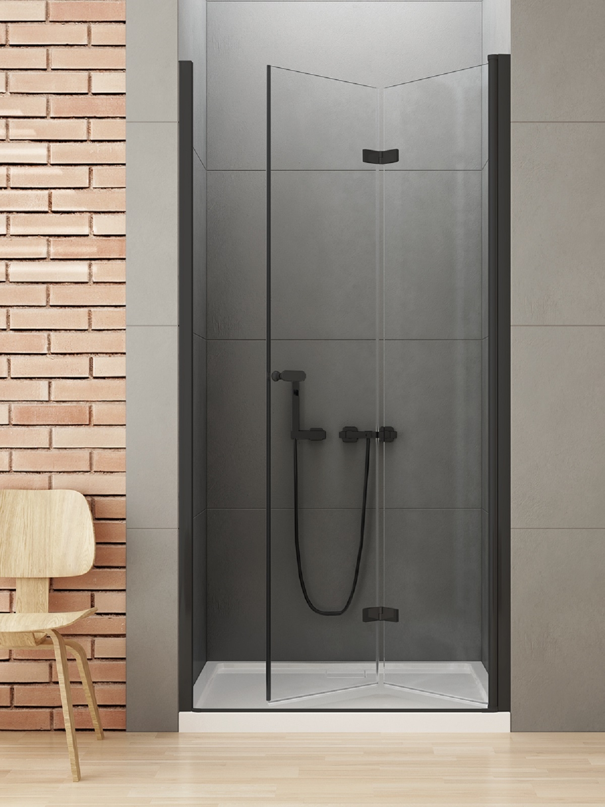 New Trendy New Soleo Black porte de douche 70 cm pliable noir mat/verre transparent D-0220A
