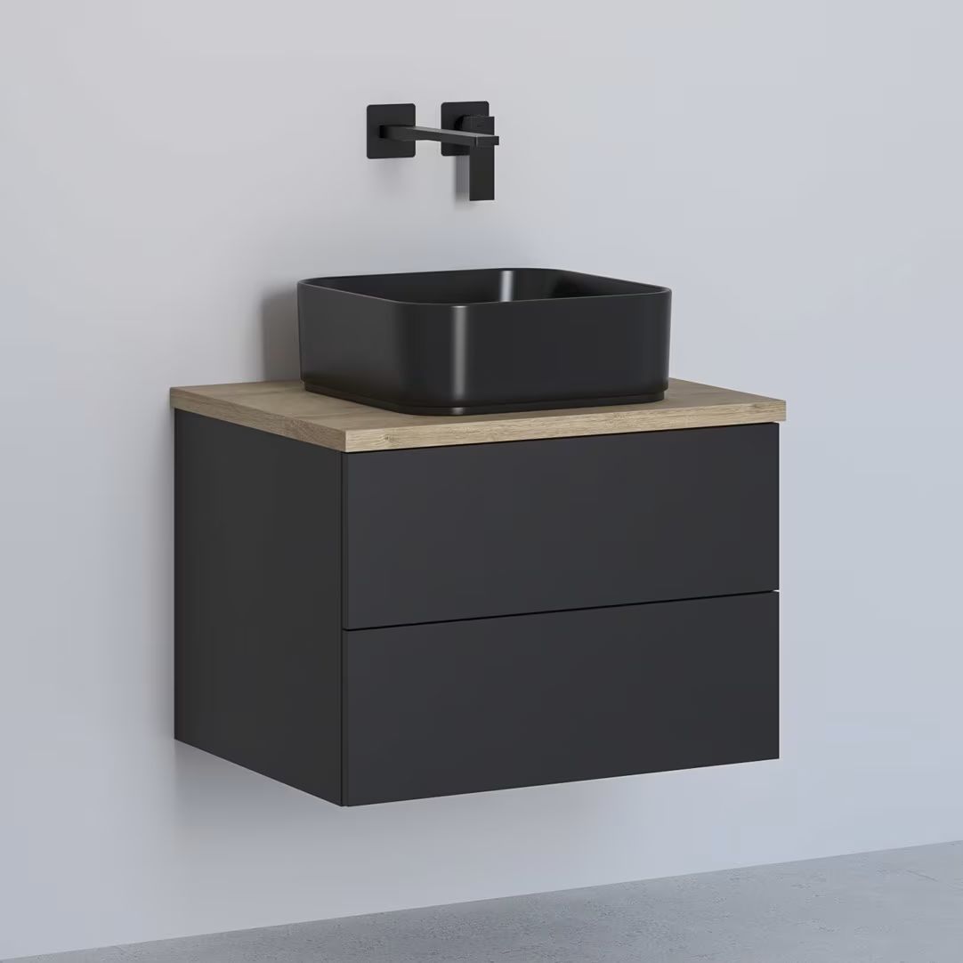Kronenbach Cube meuble avec plan de travail 61x48.7x44.5 cm sous-lavabo suspendu noir-chêne KBWTKOWTL612SMGH