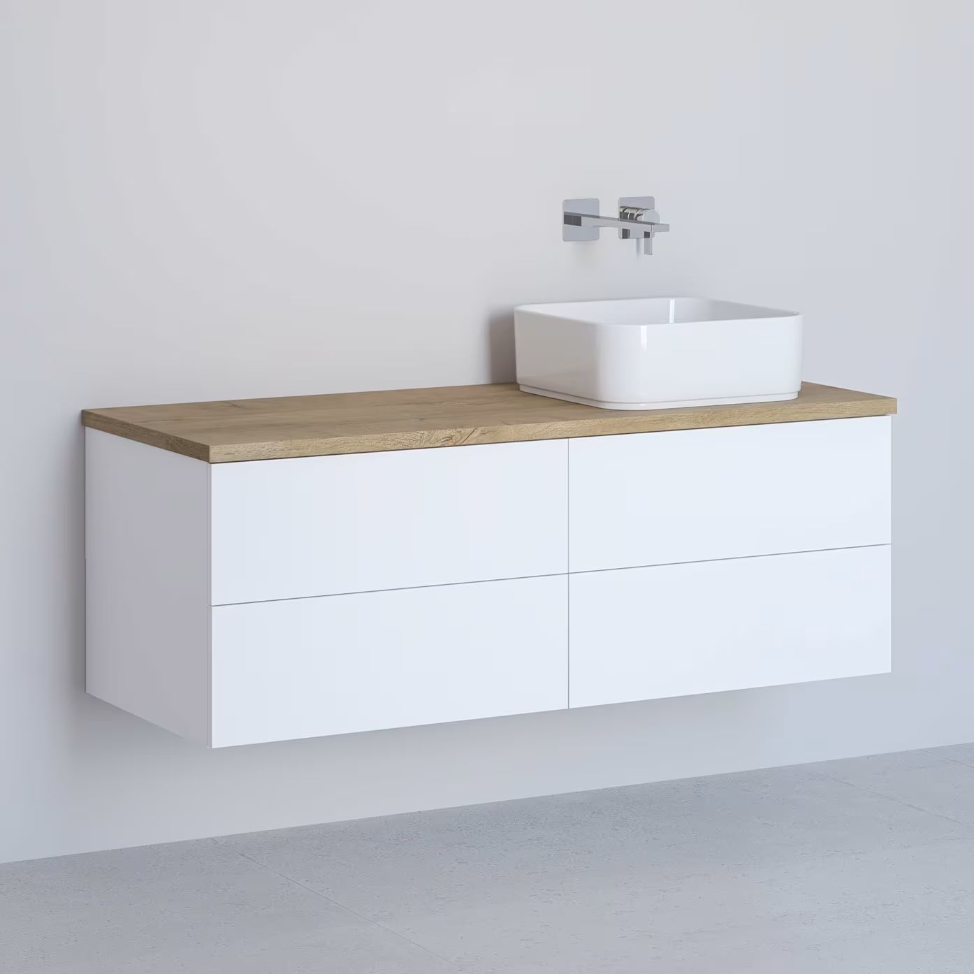 Kronenbach Cube meuble avec plan de travail 121x48.7x44.5 cm sous-lavabo suspendu blanc-chêne KBWTKOWTL1214WHGH