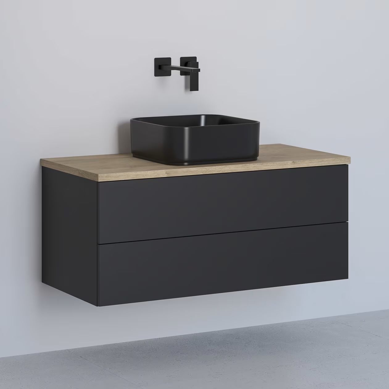 Kronenbach Cube meuble avec plan de travail 101x48.7x44.5 cm sous-lavabo suspendu noir-chêne KBWTKOWTL1012SMGH