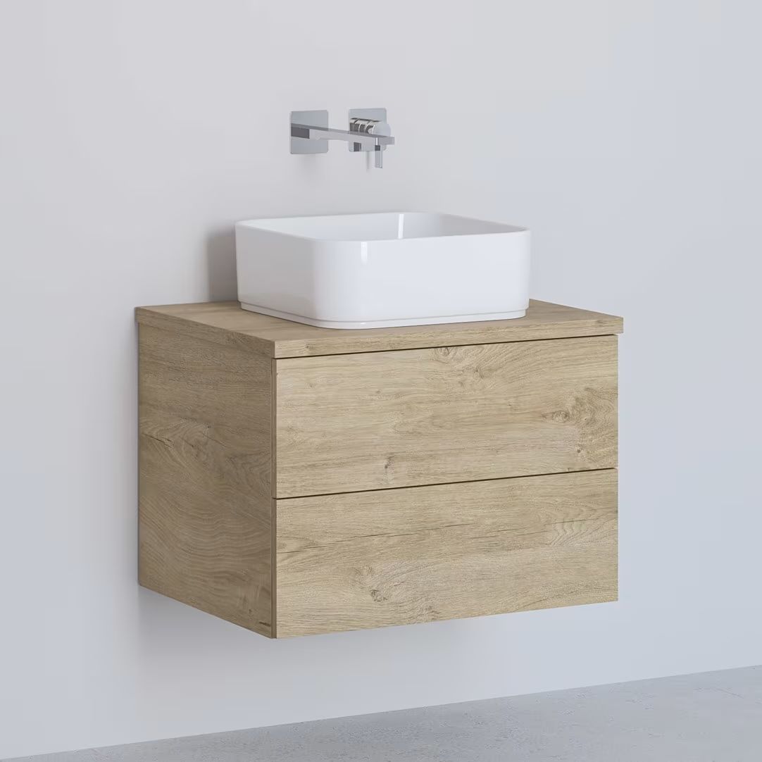 Kronenbach Cube meuble avec plan de travail 61x48.7x44.5 cm sous-lavabo suspendu chêne KBWTKOWTL612GH