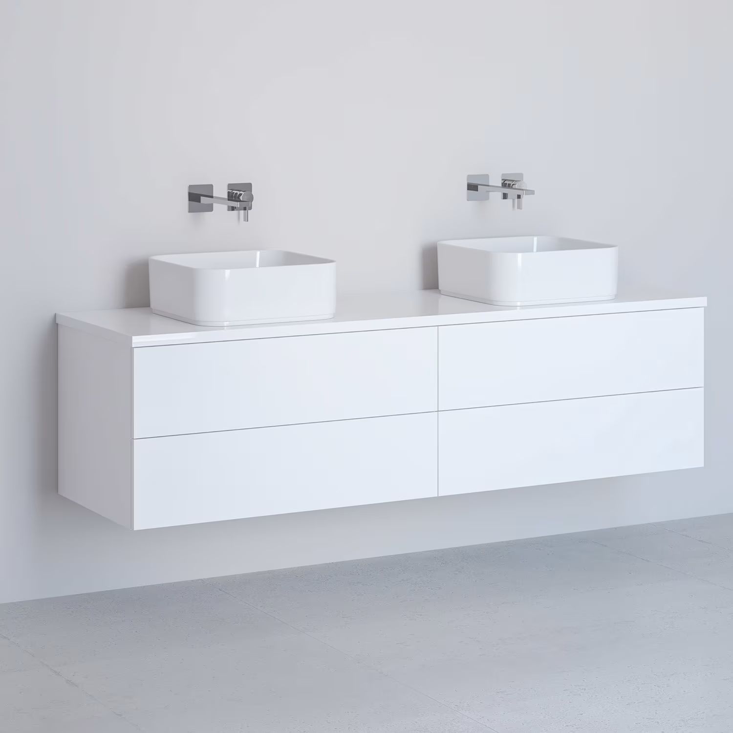 Kronenbach Cube meuble avec plan de travail 161x48.7x44.5 cm sous-lavabo suspendu blanc KBWTKOWT1614WH