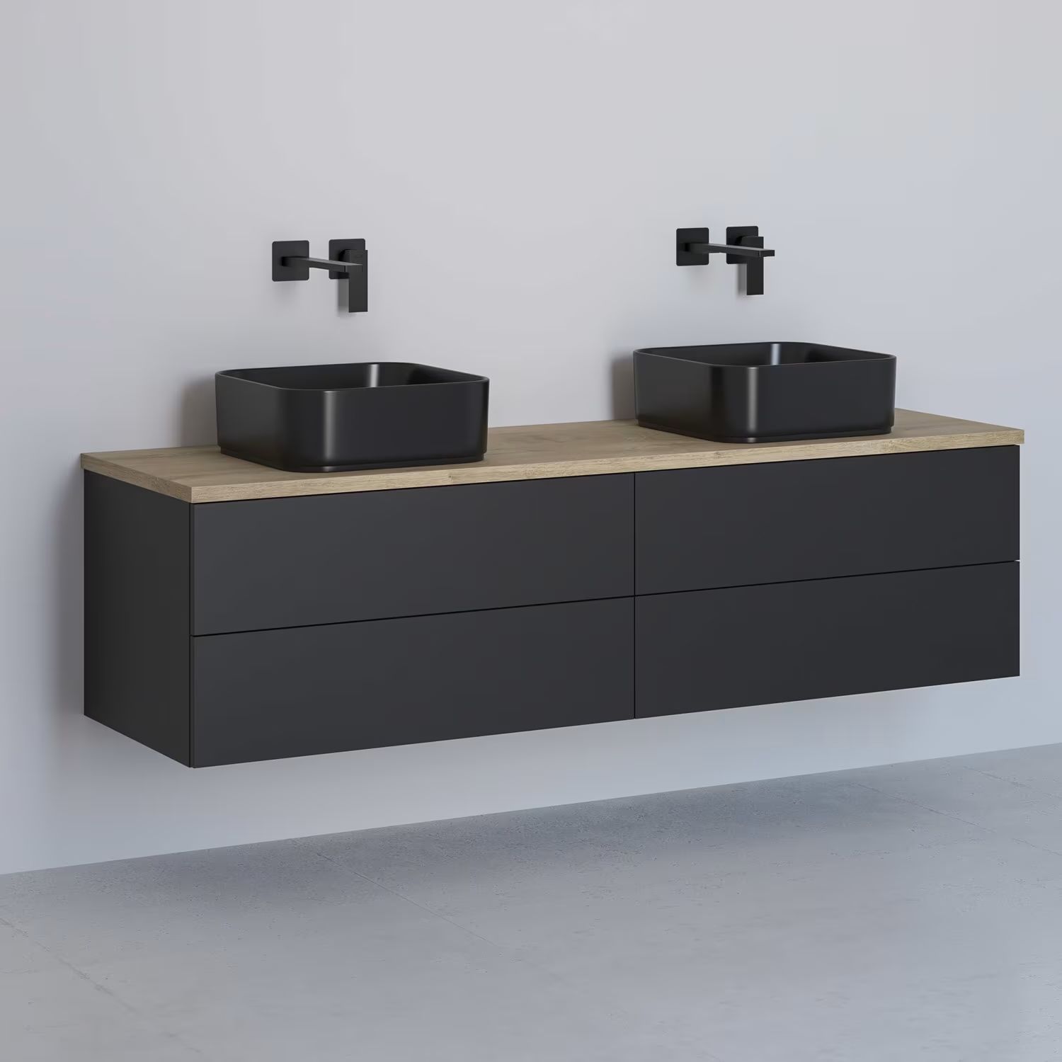 Kronenbach Cube meuble avec plan de travail 161x48.7x44.5 cm sous-lavabo suspendu noir-chêne KBWTKOWT1614SMGH