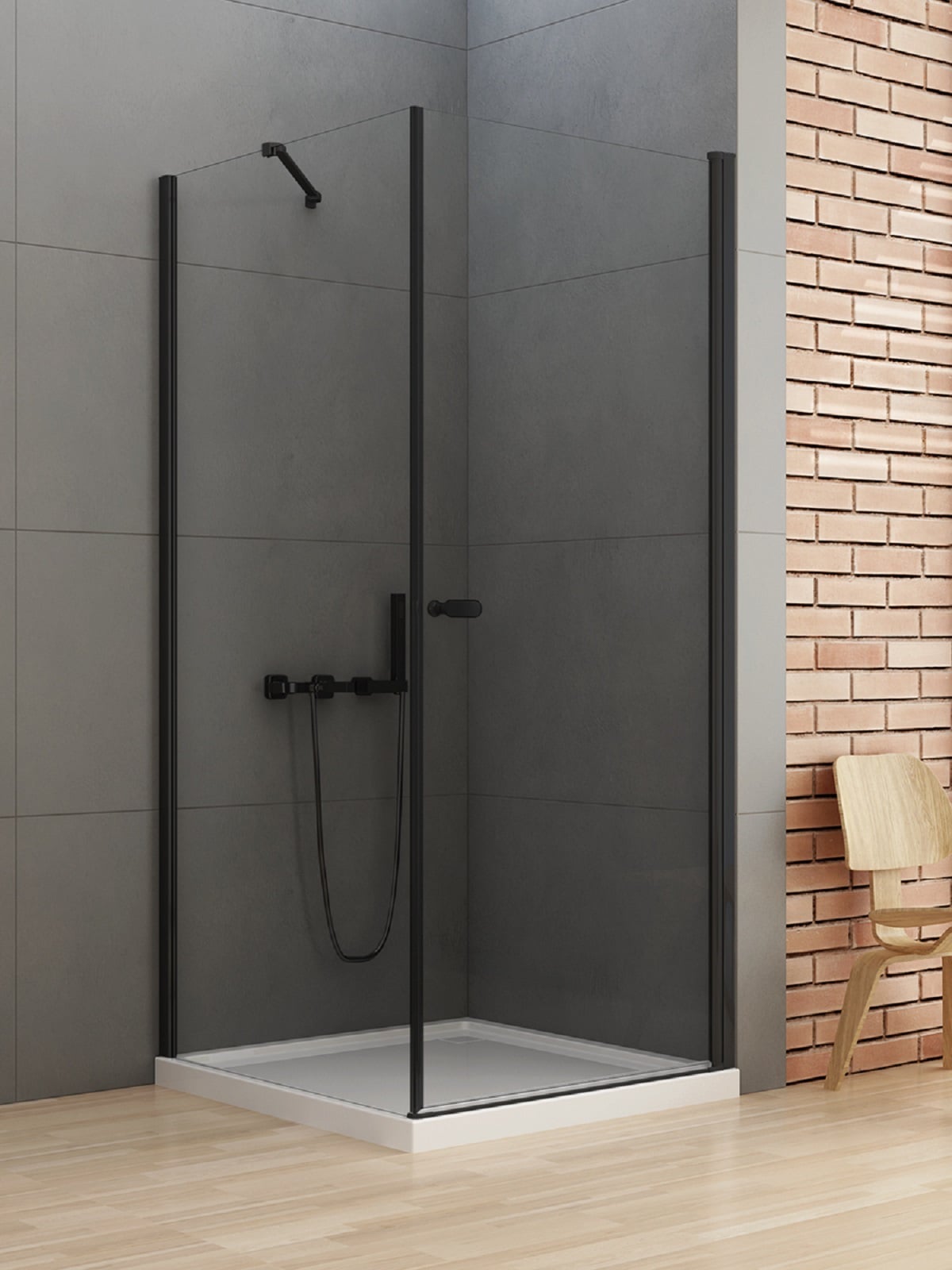 New Trendy New Soleo Black cabine de douche 90x80 cm rectangulaire noir mat/verre transparent D-0231A/D-0114B