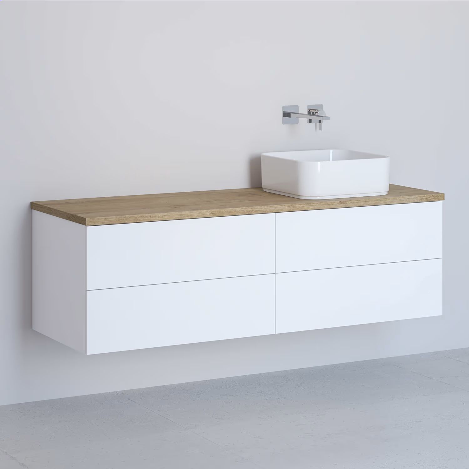 Kronenbach Cube meuble avec plan de travail 141x48.7x44.5 cm sous-lavabo suspendu blanc-chêne KBWTKOWTL1414WHGH