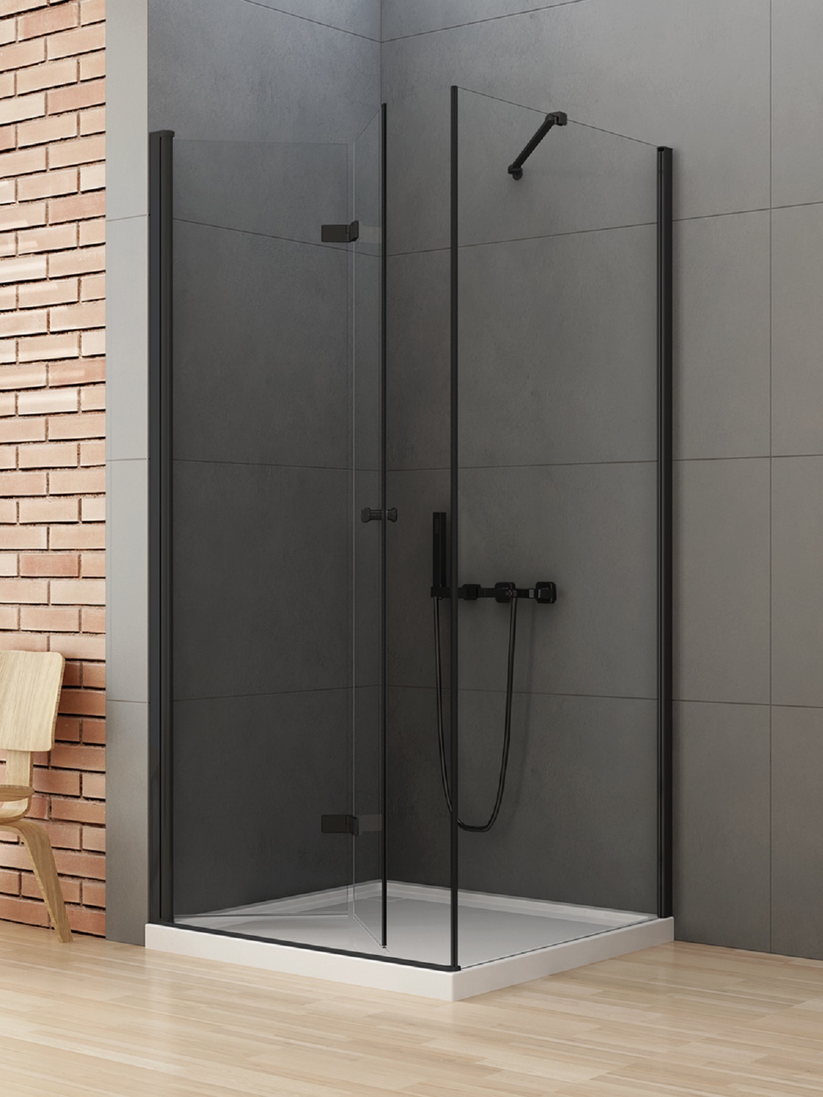New Trendy New Soleo Black cabine de douche 80x70 cm rectangulaire noir mat/verre transparent D-0234A/D-0113B