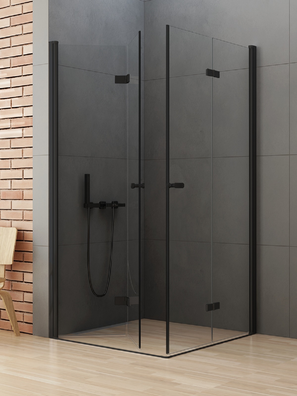 New Trendy New Soleo Black cabine de douche 80x70 cm rectangulaire noir mat/verre transparent D-0234A/D-0237A