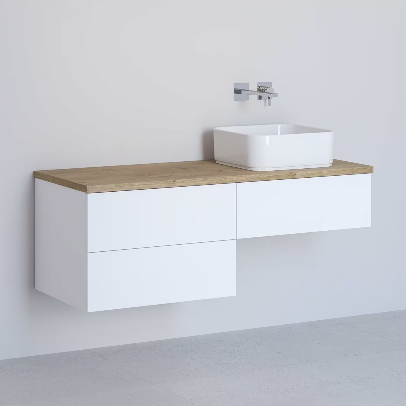Kronenbach Cube meuble avec plan de travail 121x48.7x44.5 cm sous-lavabo suspendu blanc-chêne KBWTKOWTL1213WHGH