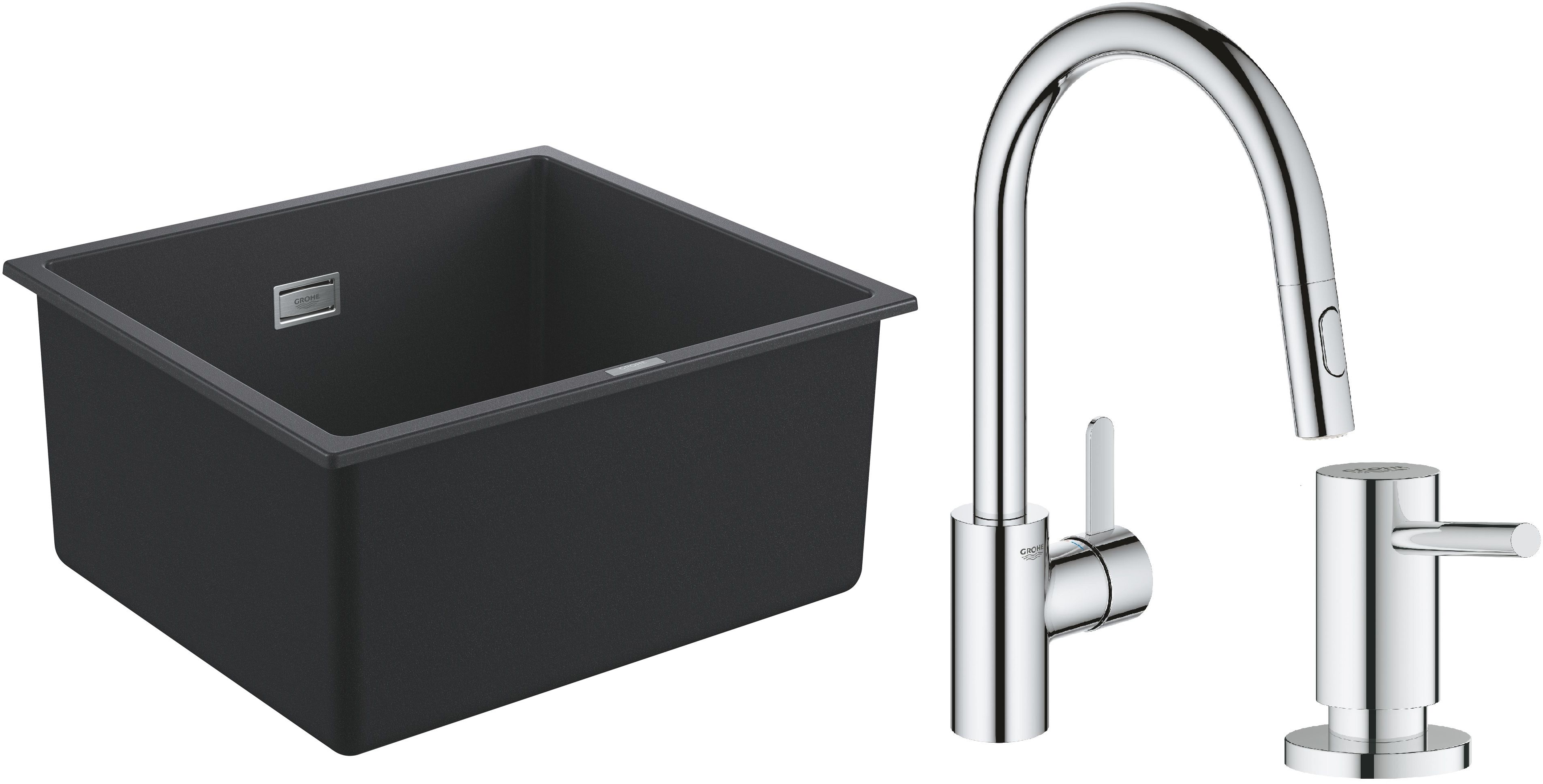 Set évier en granit Grohe K700 31653AP0, mitigeur de cuisine Grohe Eurosmart Cosmopolitan 31481001, 40535000