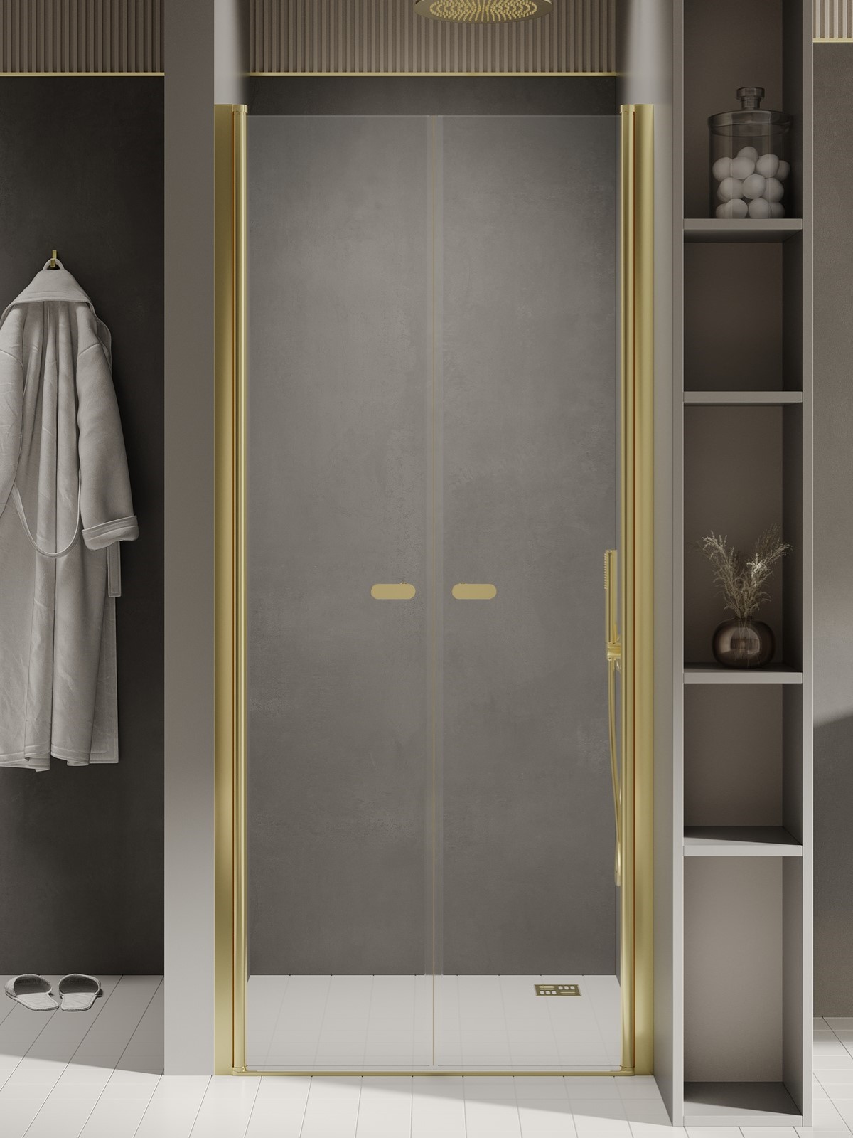 New Trendy New Soleo Light Gold porte de douche 100 cm à ouverture basculante doré brillant/verre transparent D-0457A