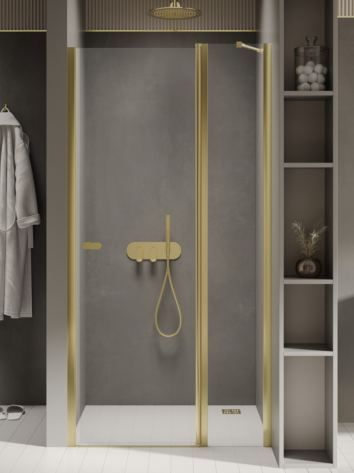 New Trendy New Soleo Light Gold porte de douche 110 cm à ouverture basculante doré brillant/verre transparent D-0484A
