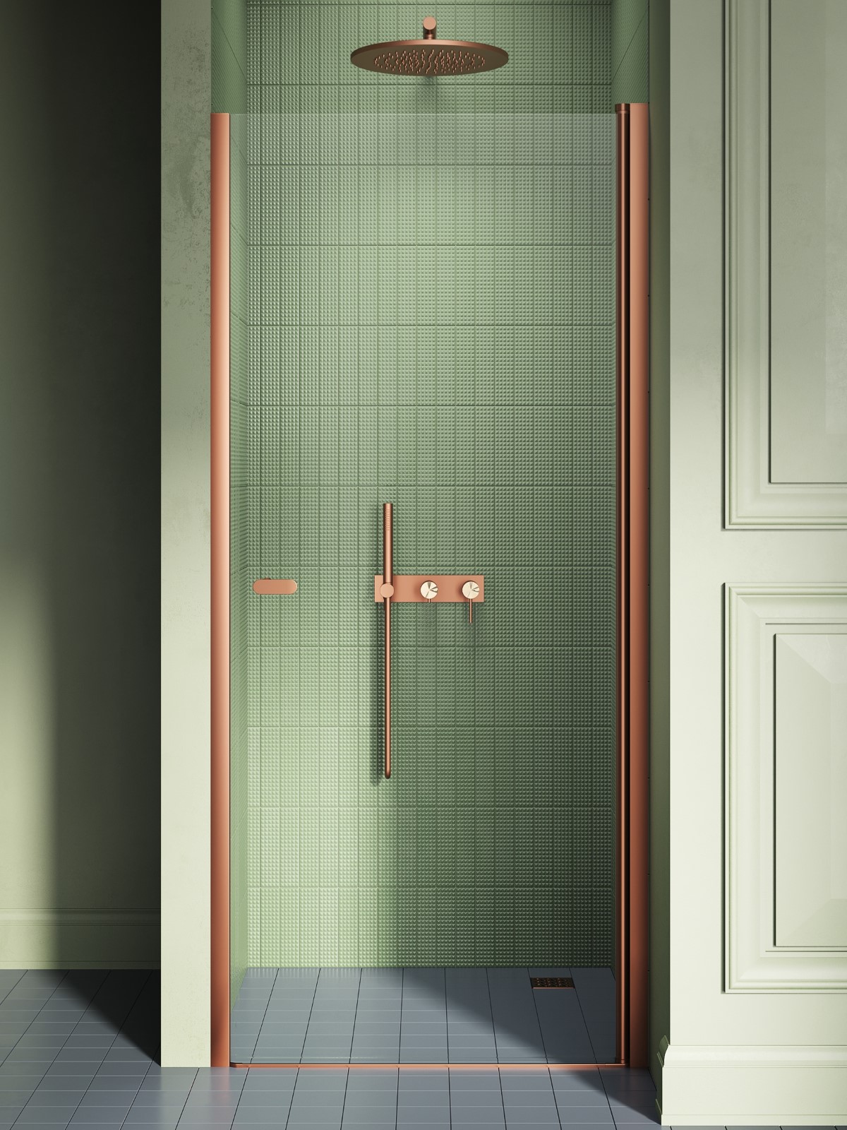 New Trendy New Soleo Copper Brushed porte de douche 70 cm à ouverture basculante cuivre brossé/verre transparent D-0489A