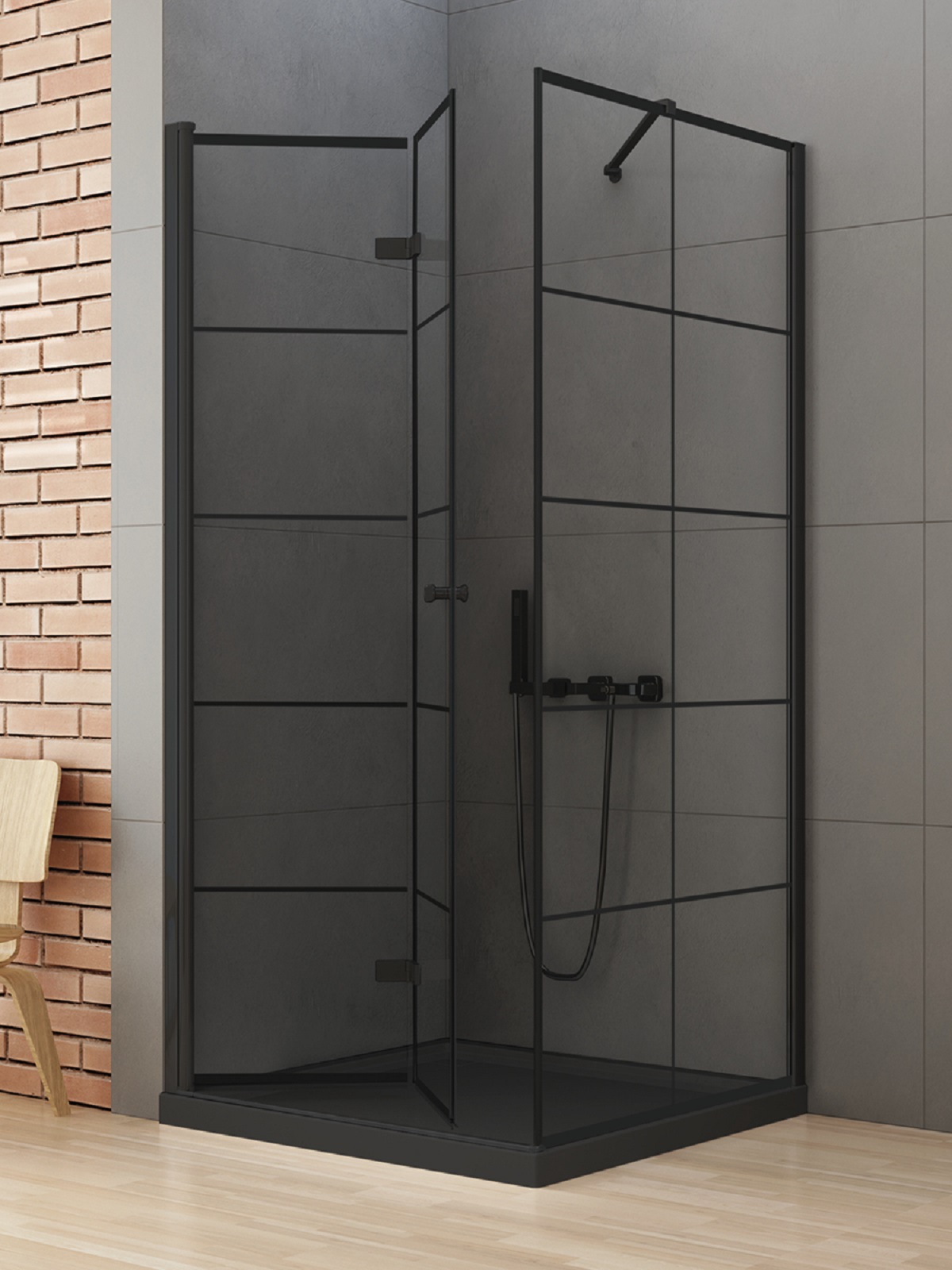 New Trendy New Soleo Black cabine de douche 90x80 cm rectangulaire noir mat/verre transparent D-0287A/D-0120B