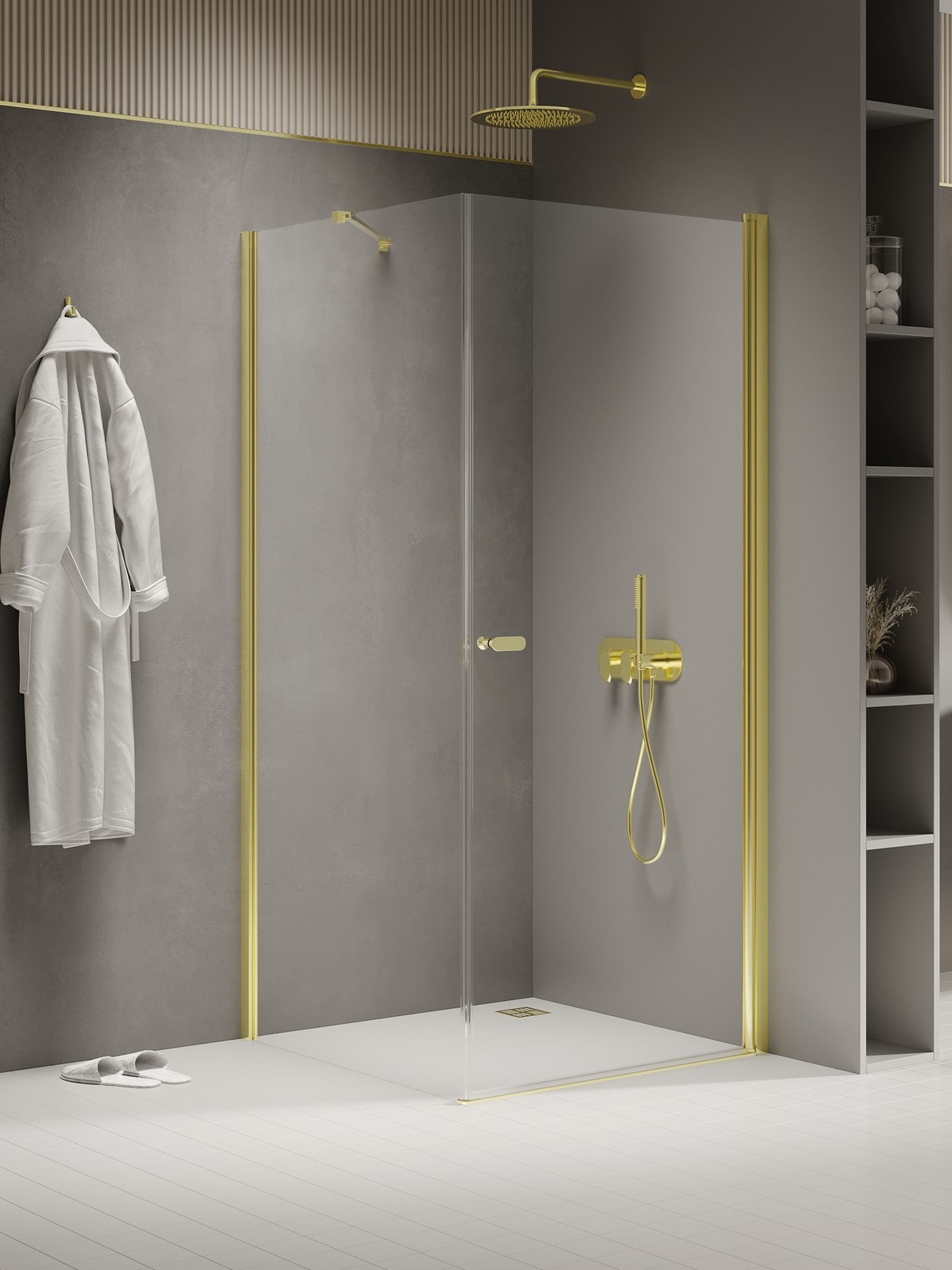 New Trendy New Soleo Light Gold cabine de douche 100x90 cm rectangulaire doré brillant/verre transparent K-1842