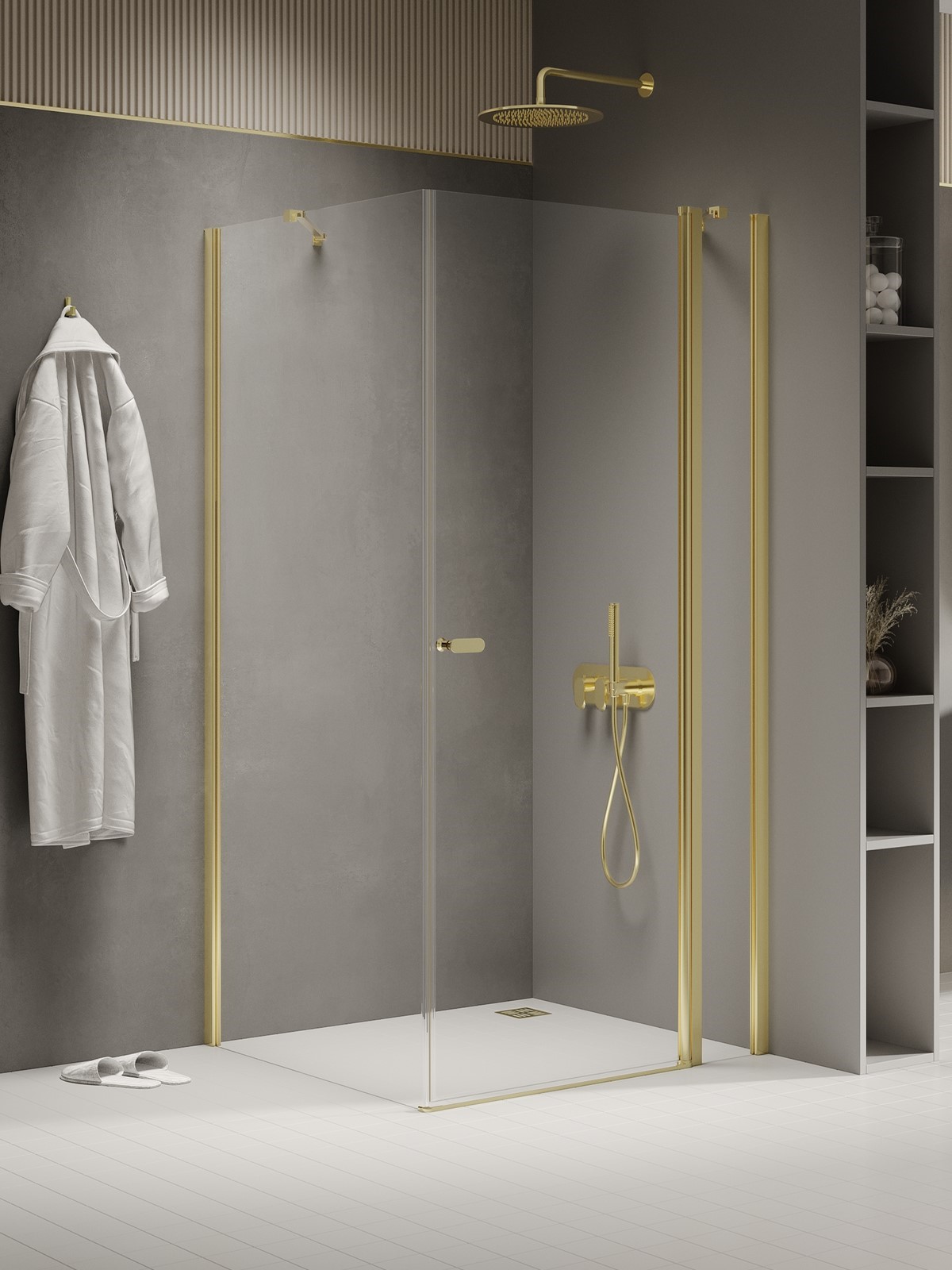New Trendy New Soleo Light Gold cabine de douche 100x80 cm rectangulaire doré brillant/verre transparent K-1858