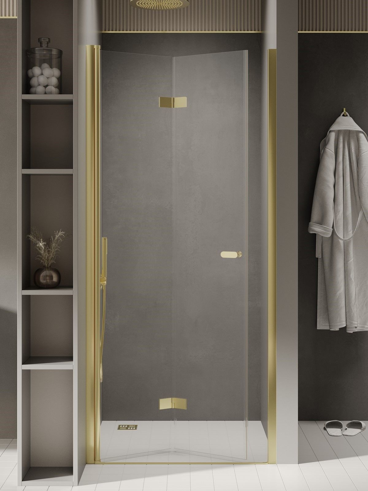 New Trendy New Soleo Light Gold porte de douche 90 cm pliable doré brillant/verre transparent D-0464A